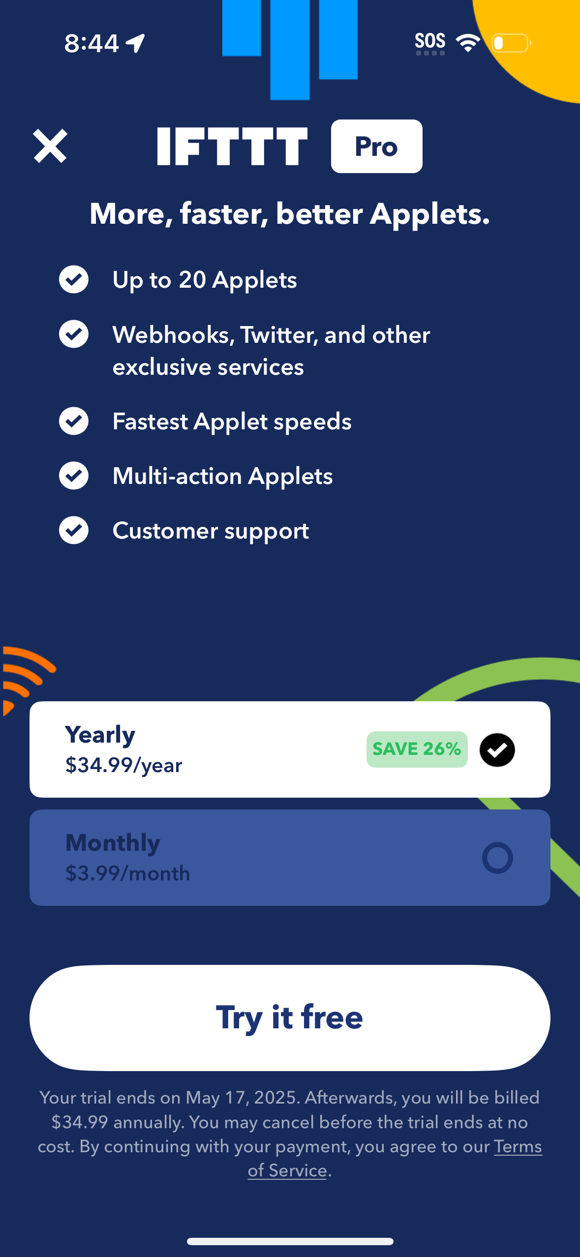 IFTTT · annual total to monthly equivalent — original Control screenshot