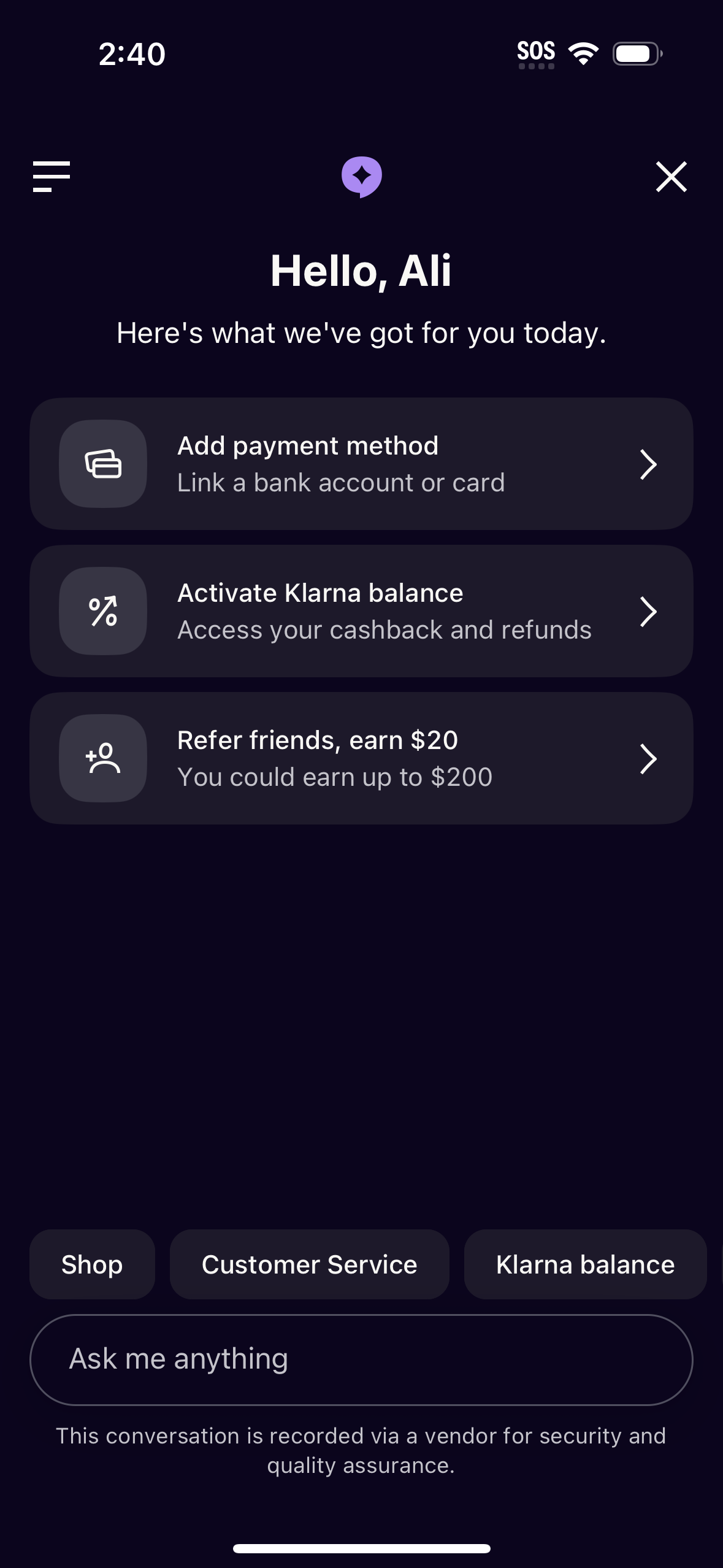 klarna app screenshot 2