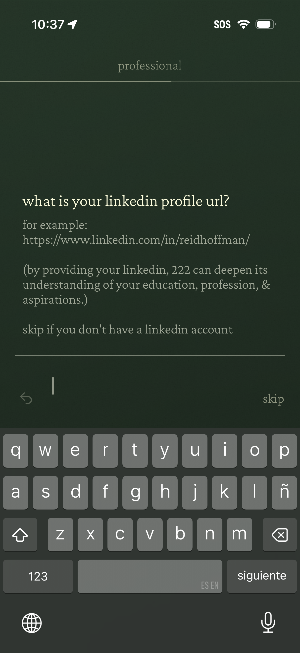 222 add professional info