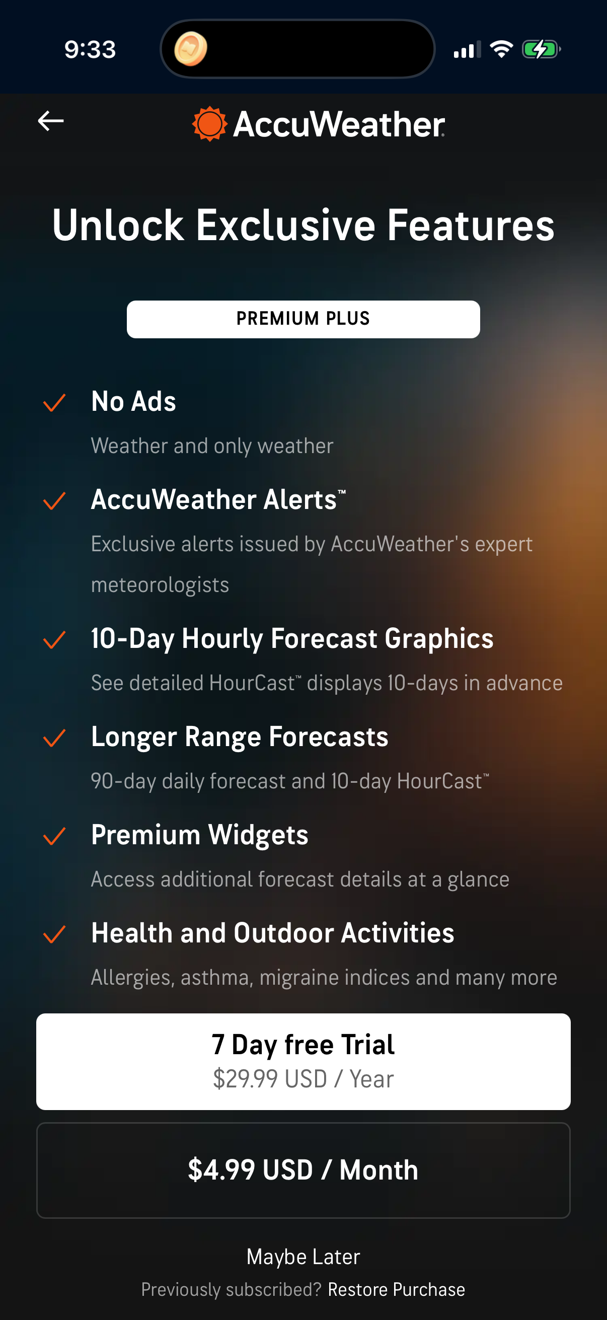 Step 1 of accuweather Paywall