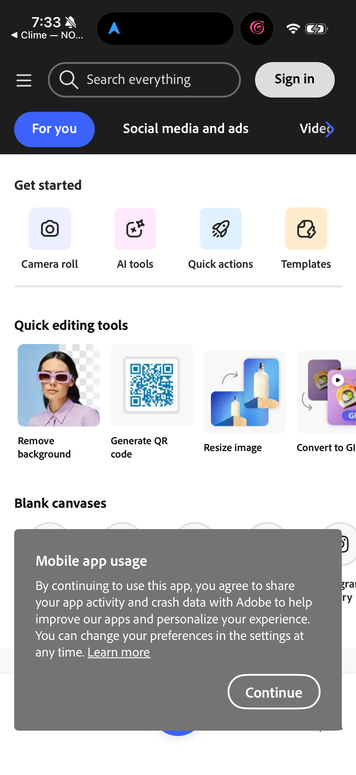 Adobe app screenshot 1