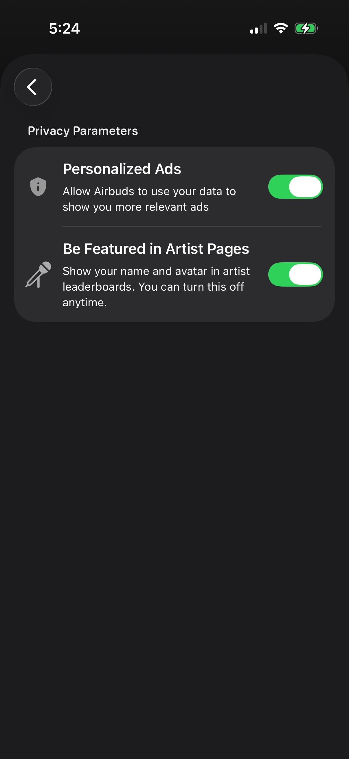 airbuds screen