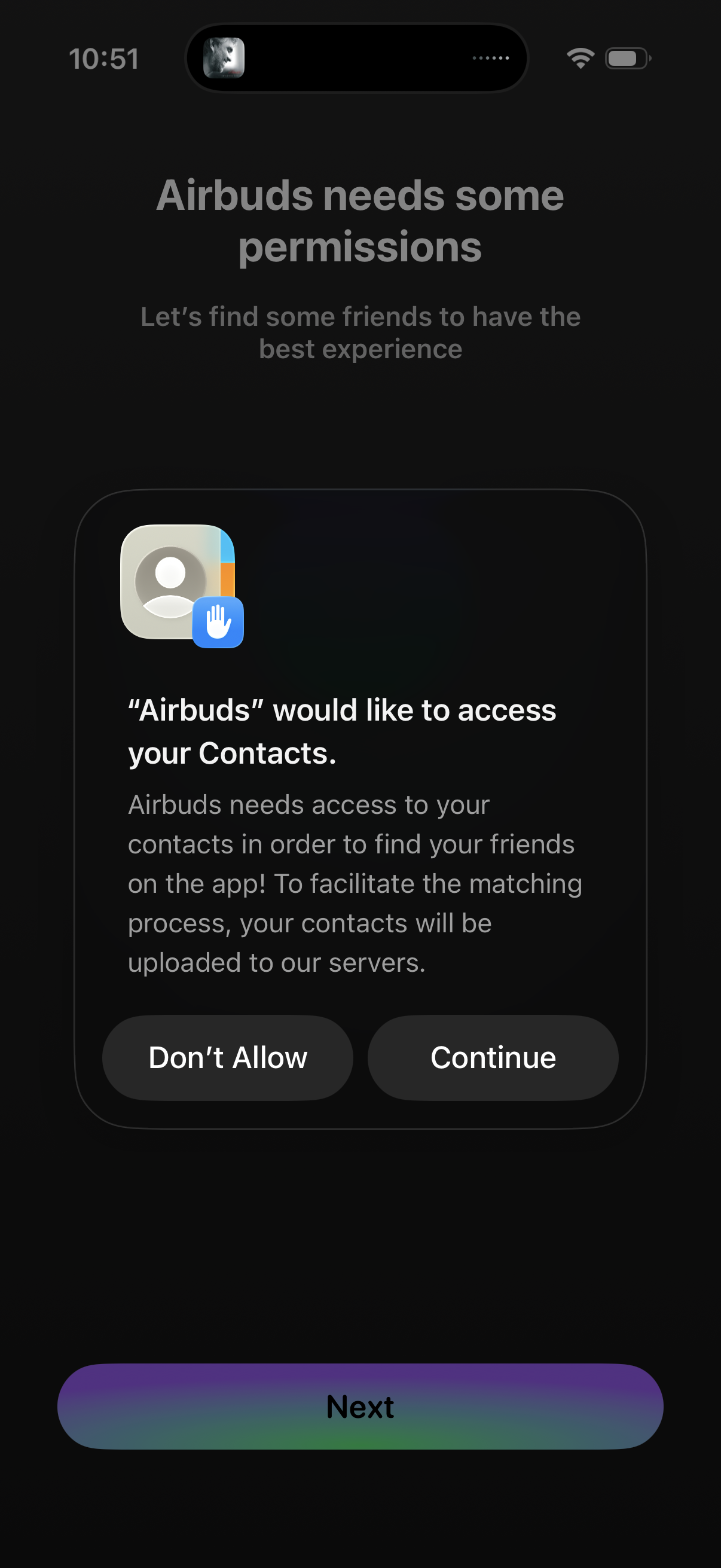 airbuds grant contacts access