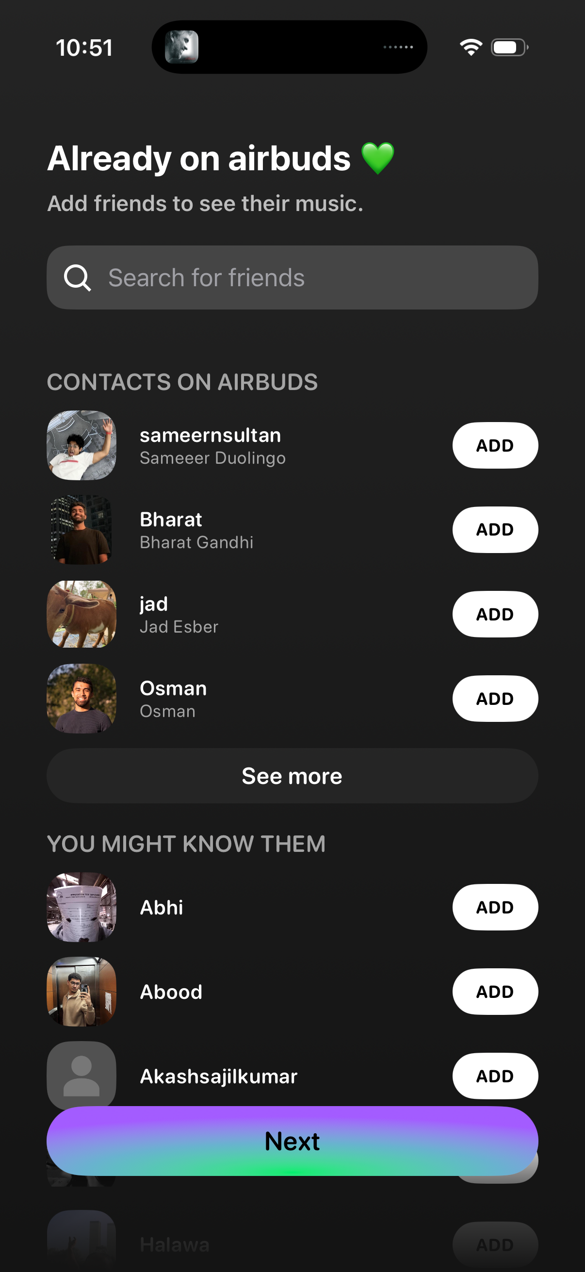 airbuds invite contacts
