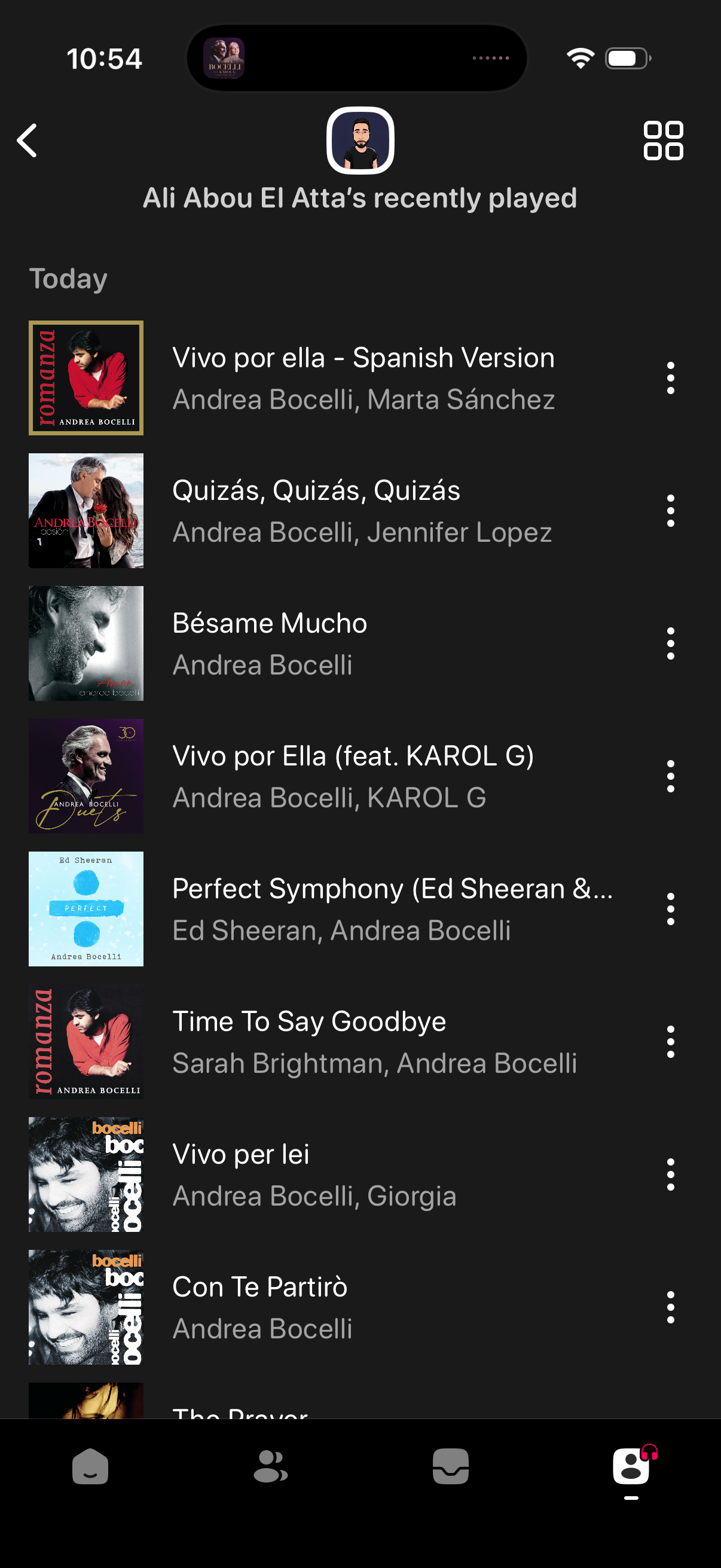 airbuds view recently played list