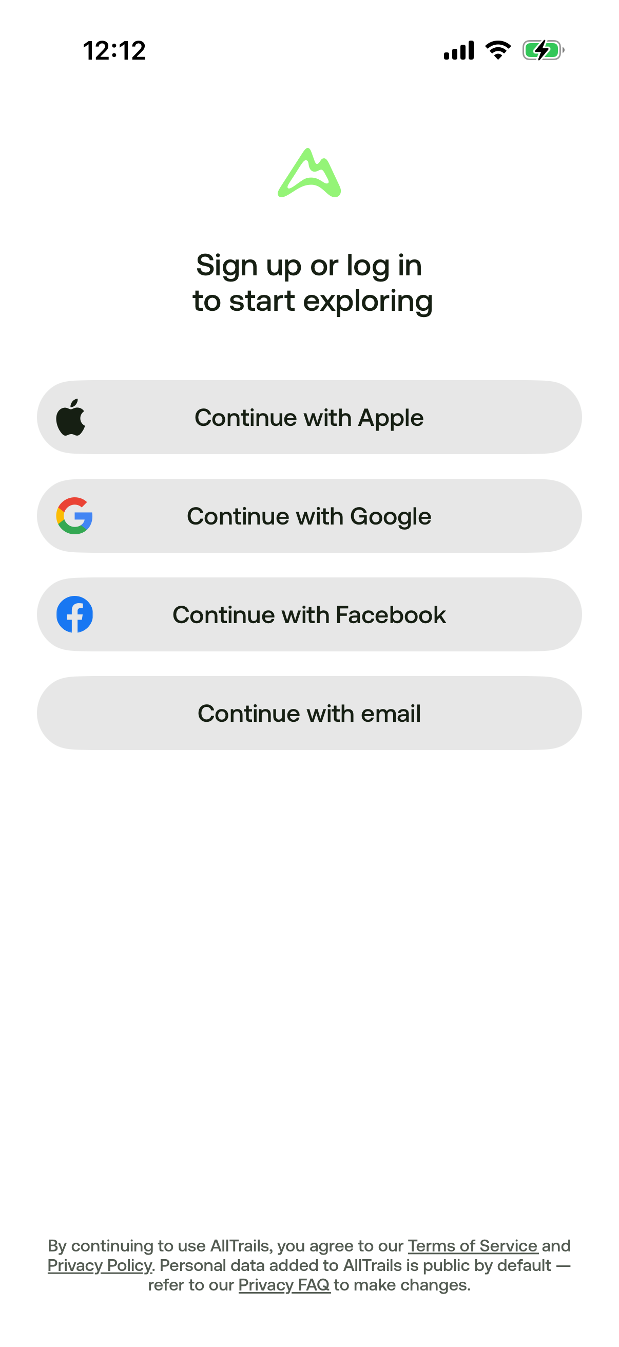 Step 1 of Alltrails Onboarding