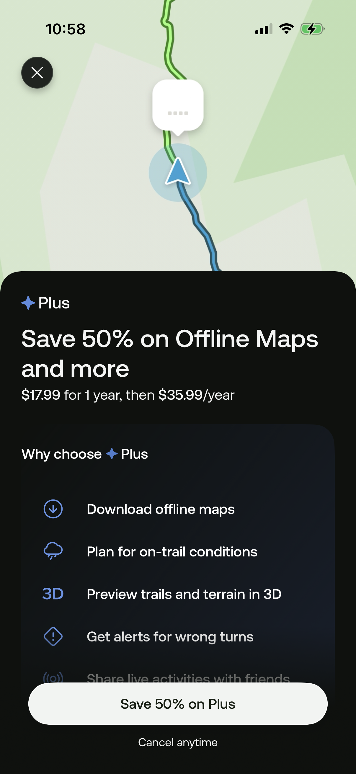 Step 1 of alltrails Paywall