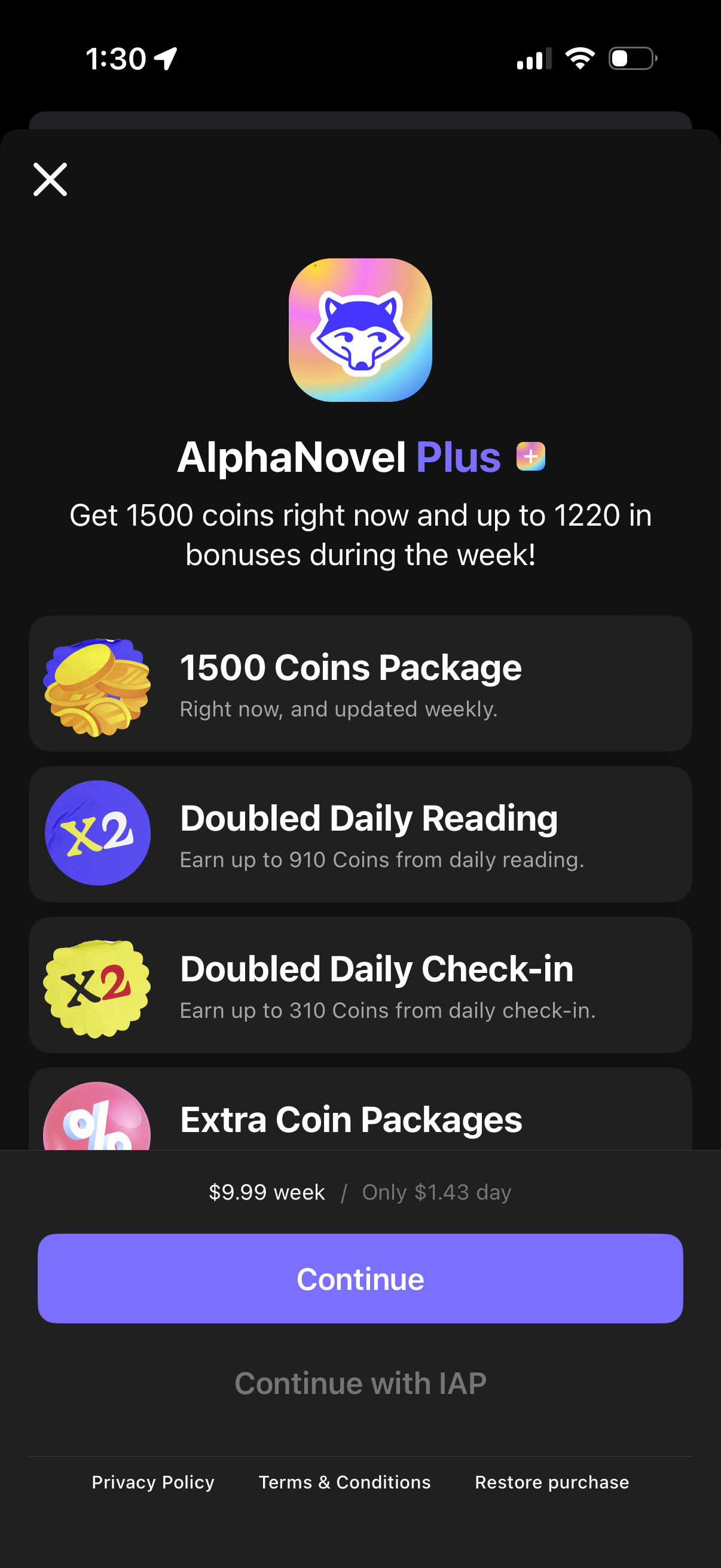 Step 1 of alphanovel Dismiss offer