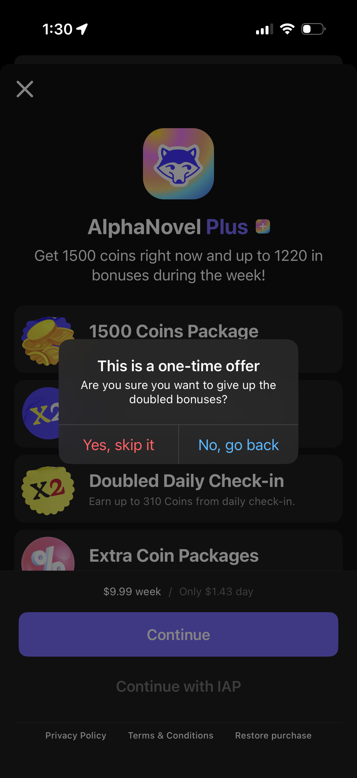 Step 2 of alphanovel Dismiss offer