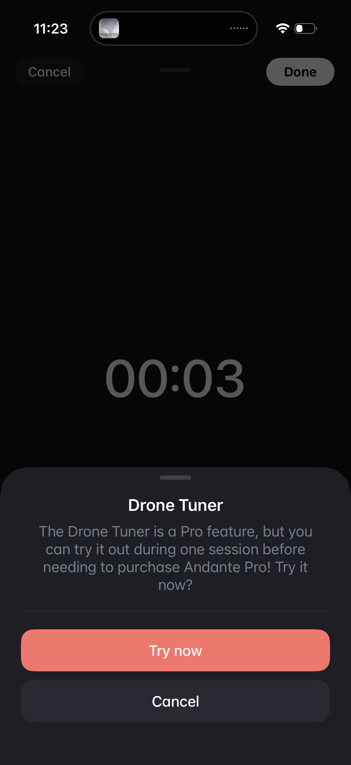 andante use tuner during practice