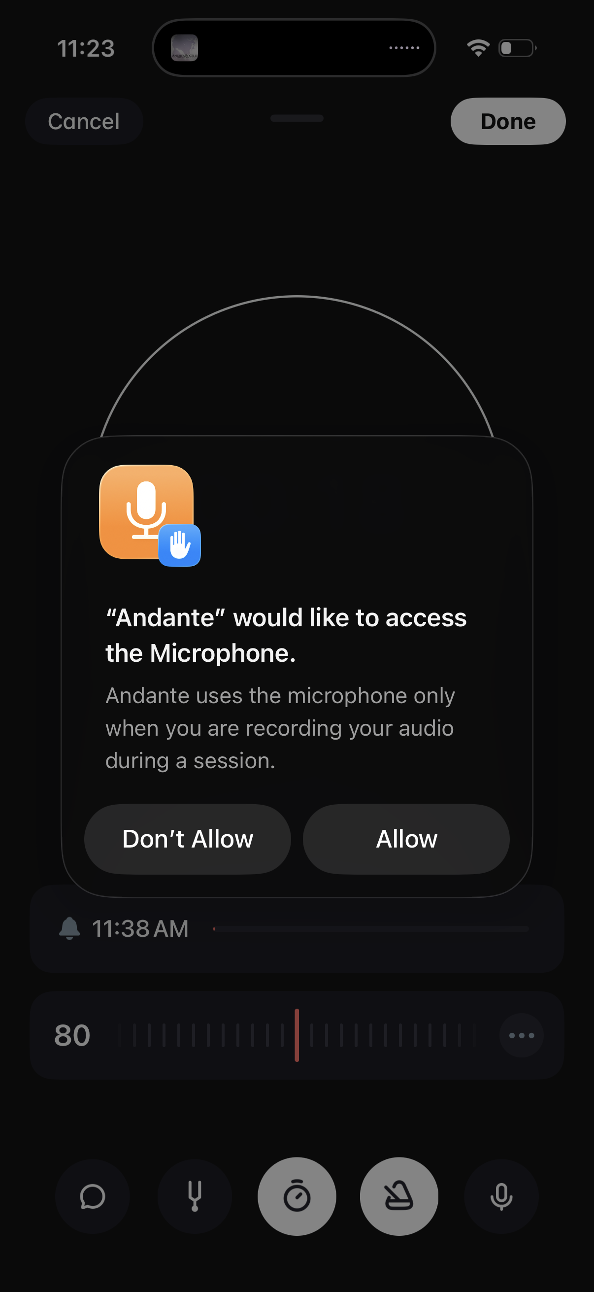 andante enable microphone for recording