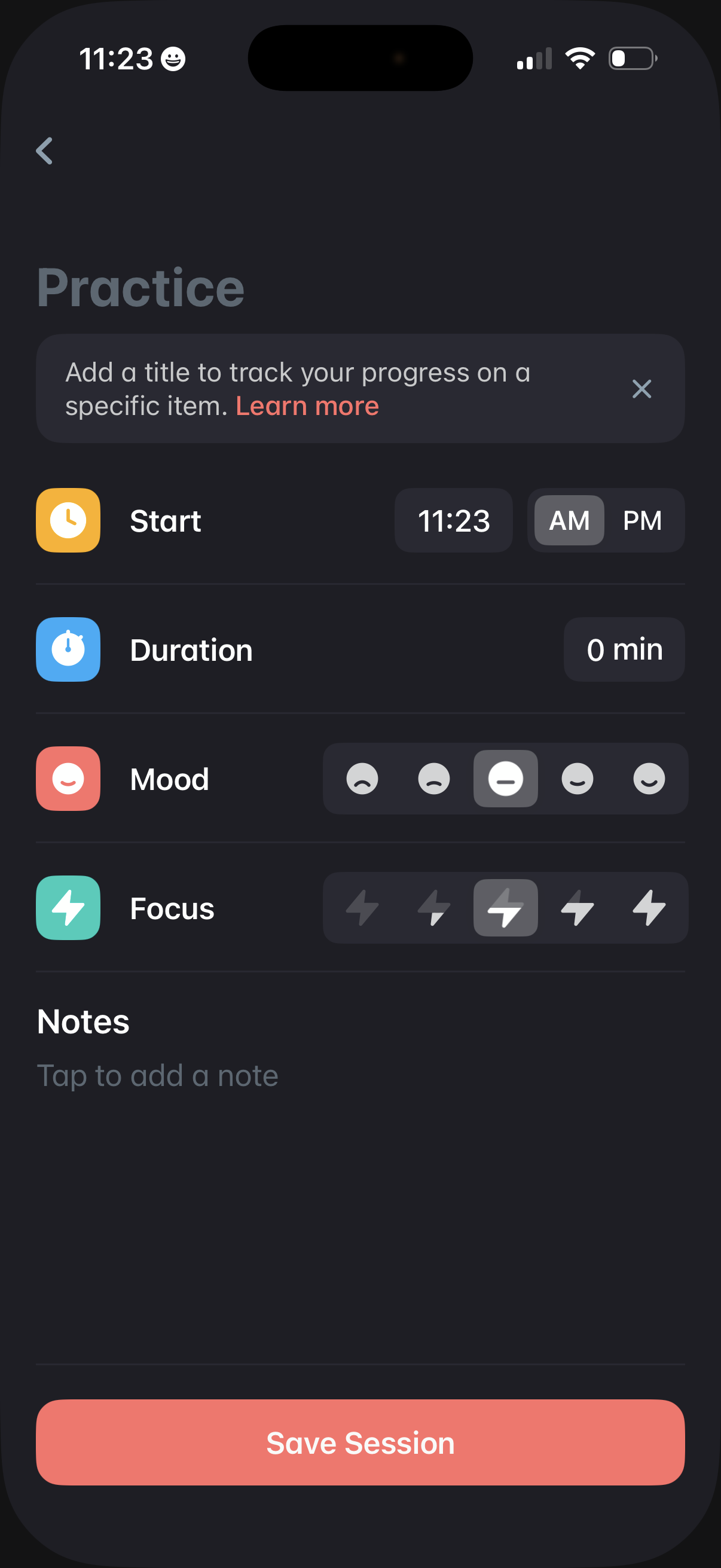 andante save a practice session