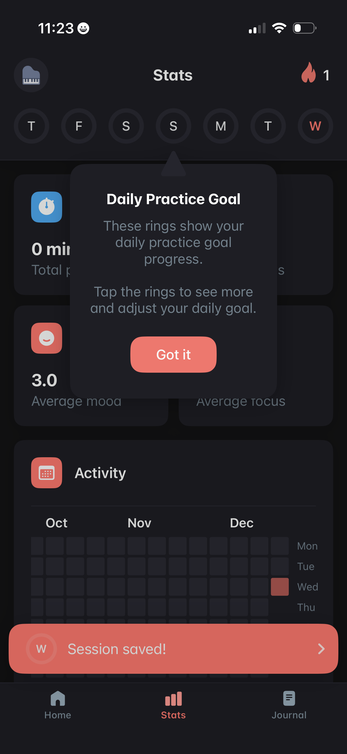 andante view stats and streak