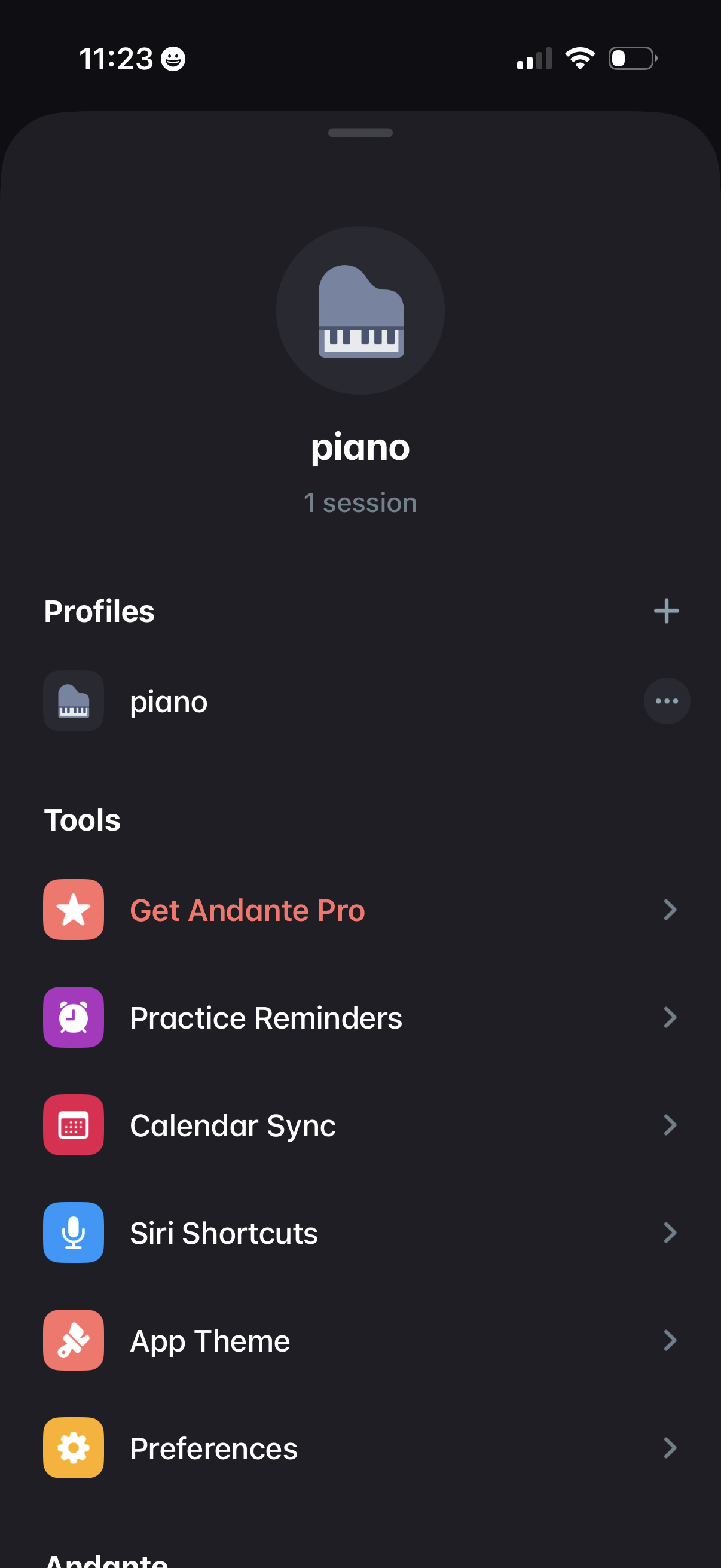andante update preferences