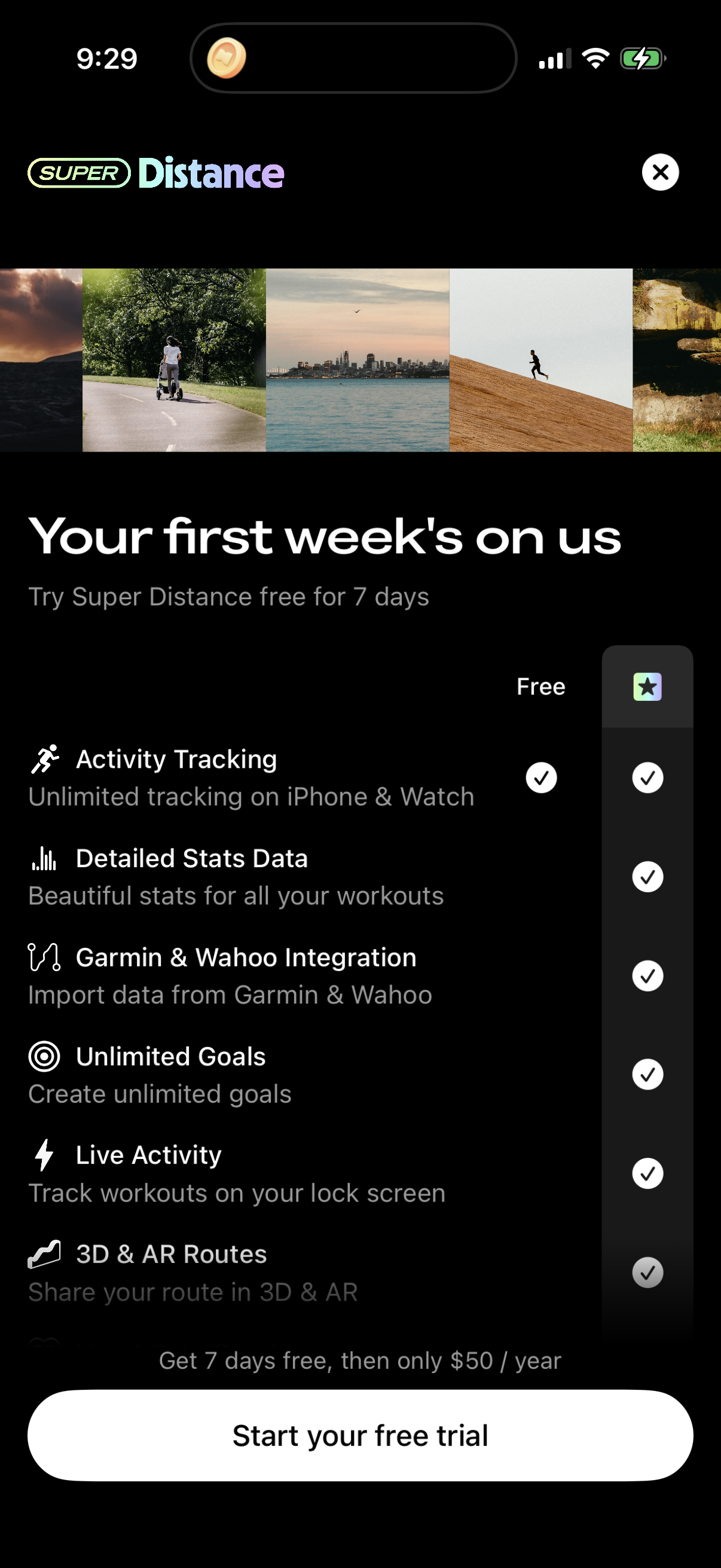 Step 1 of any-distance Paywall