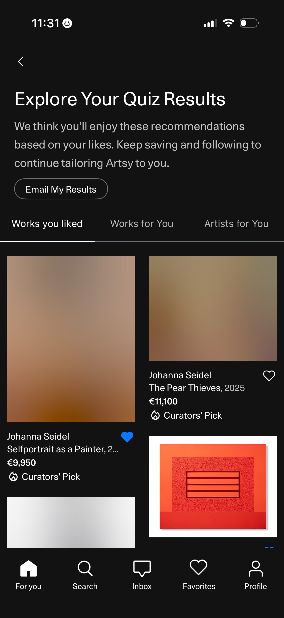 artsy email quiz results