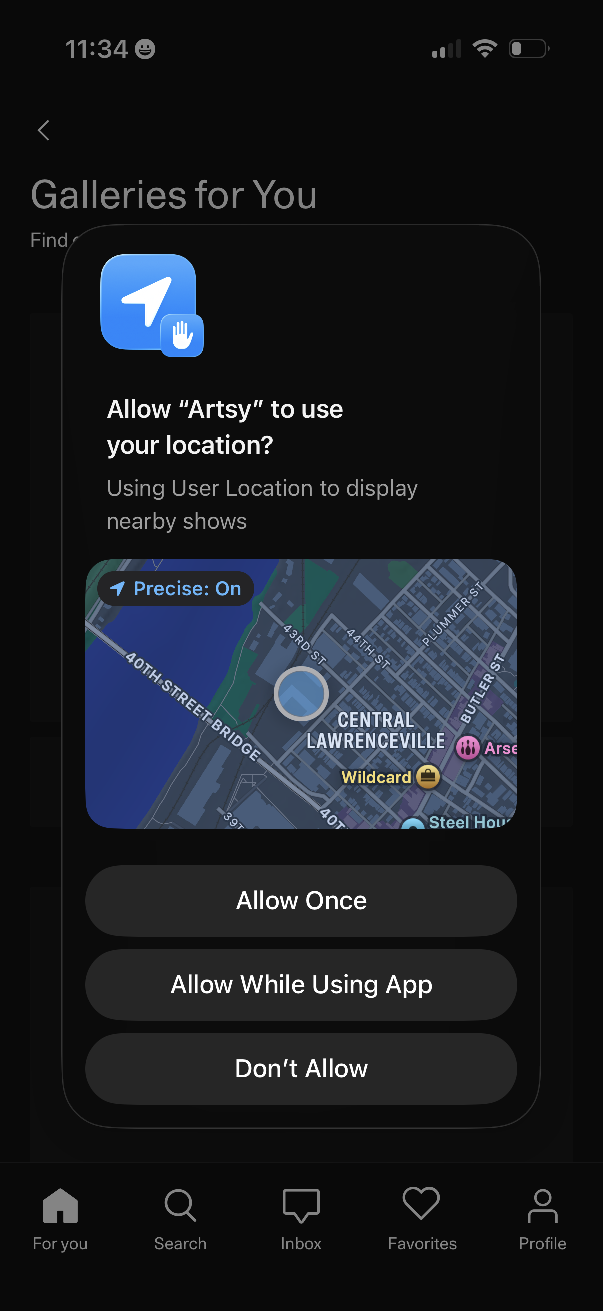 artsy allow location access