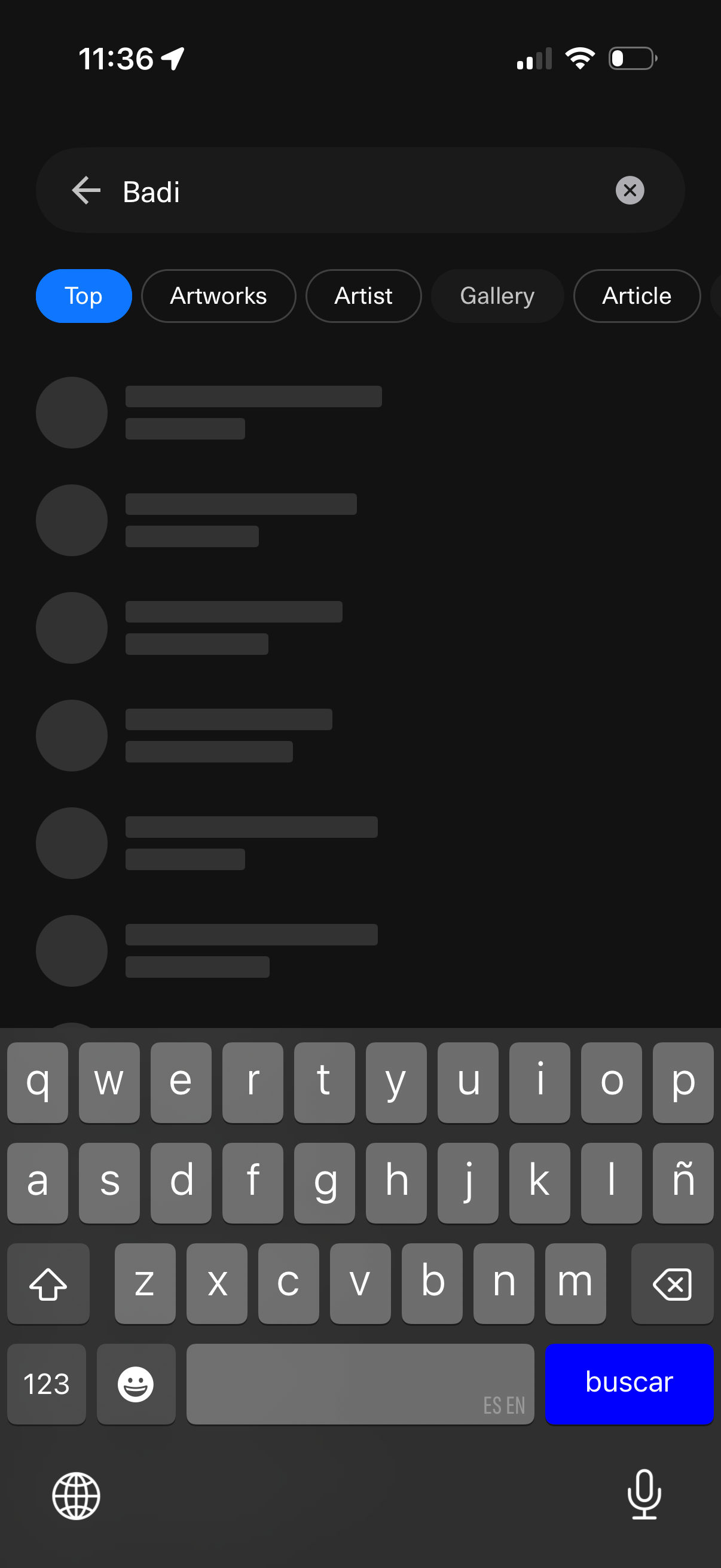 artsy search and filter results
