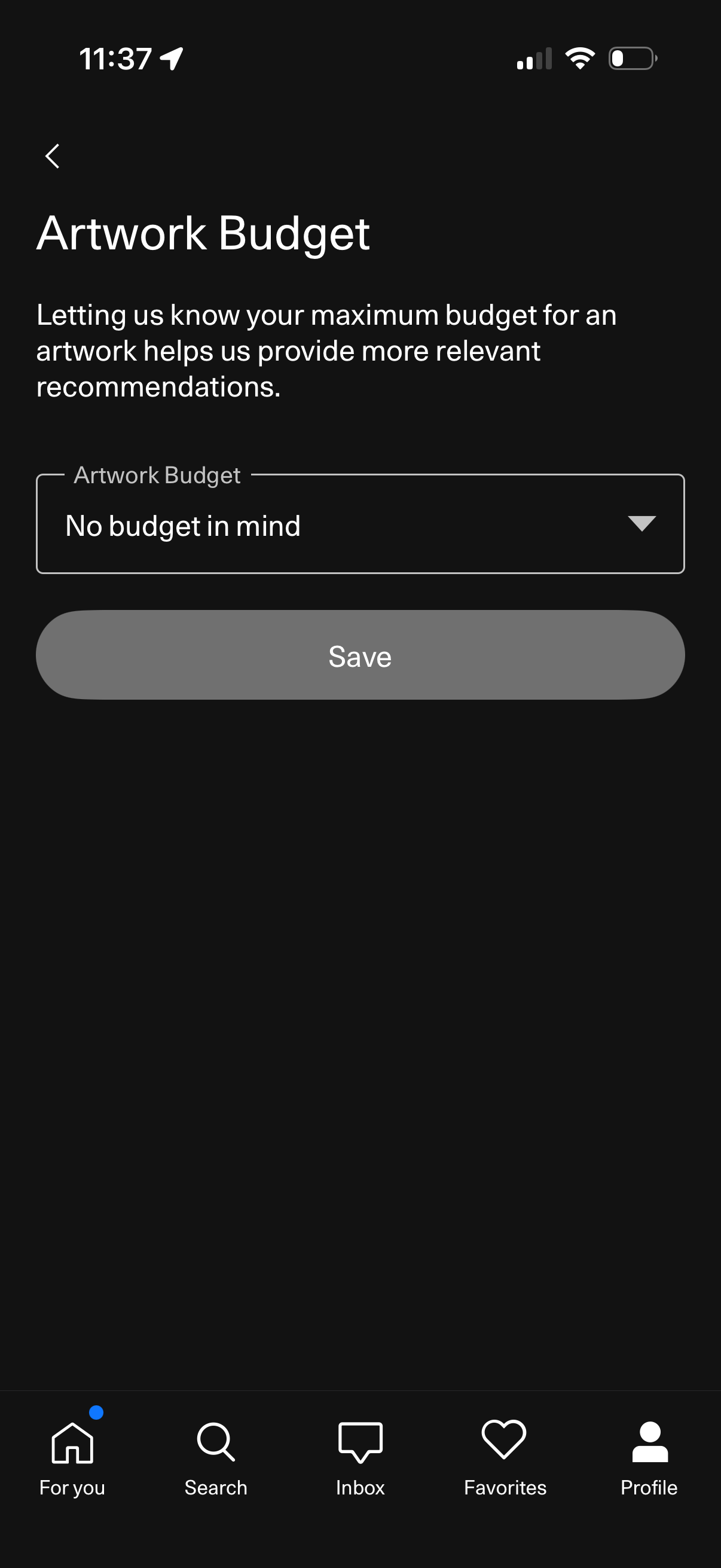 artsy set artwork budget