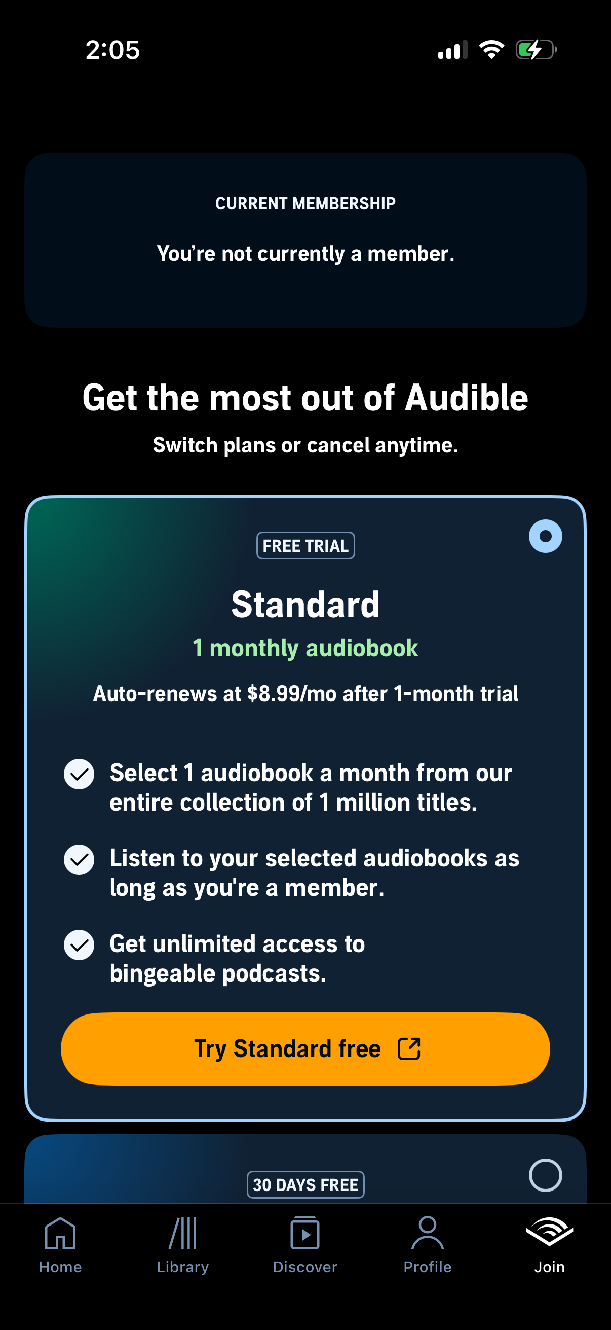 Step 2 of audible Paywall