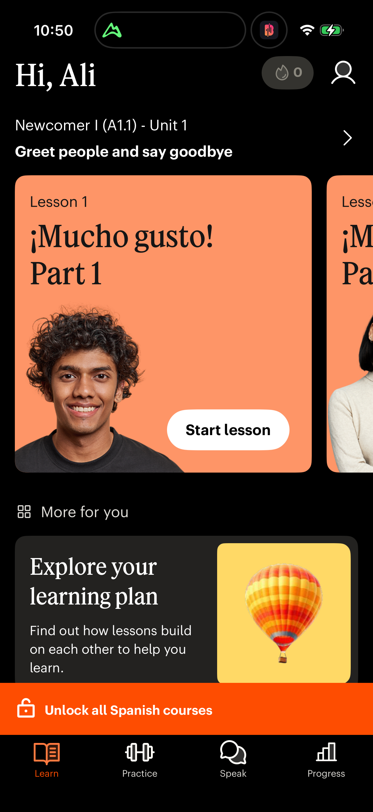 Step 1 of babbel Main_tabs