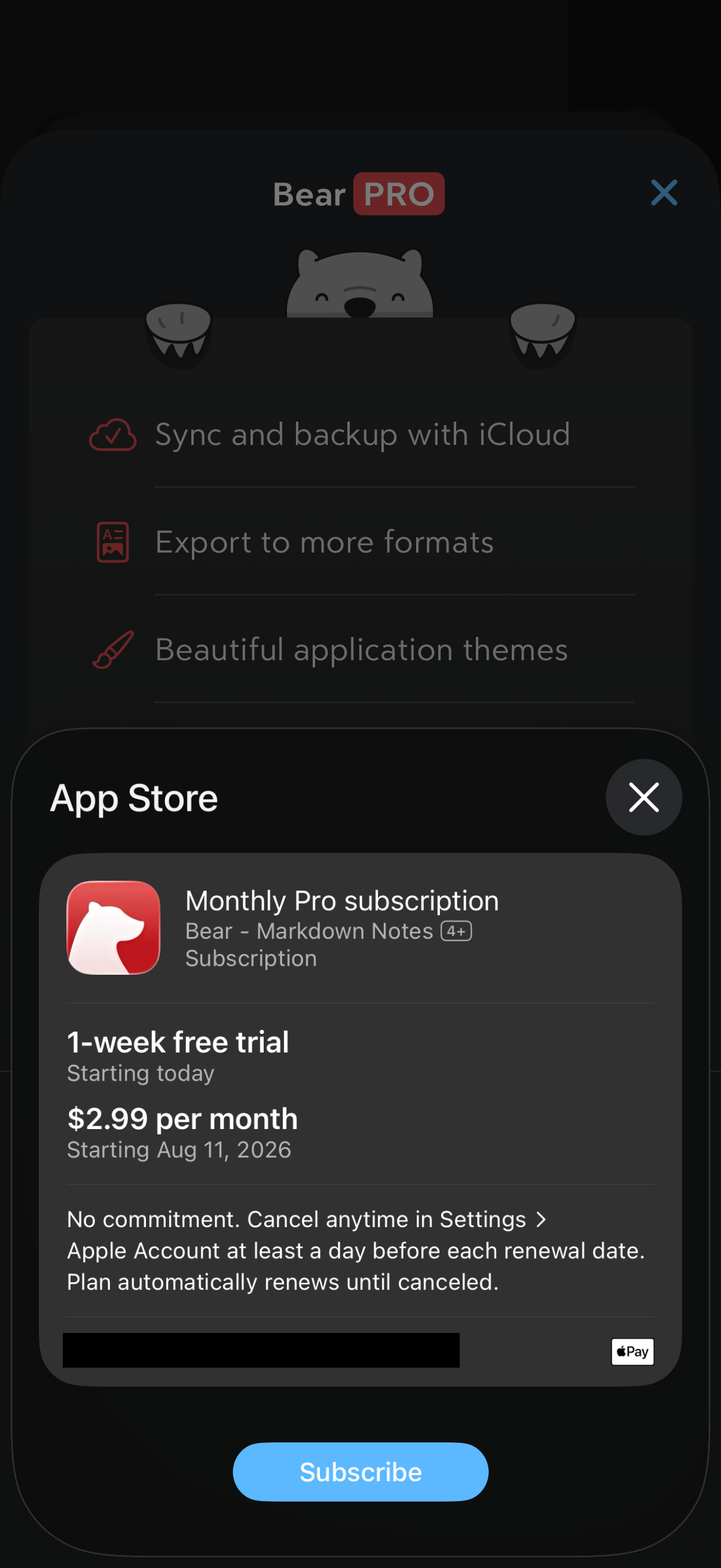 Step 3 of Bear Settings Paywall