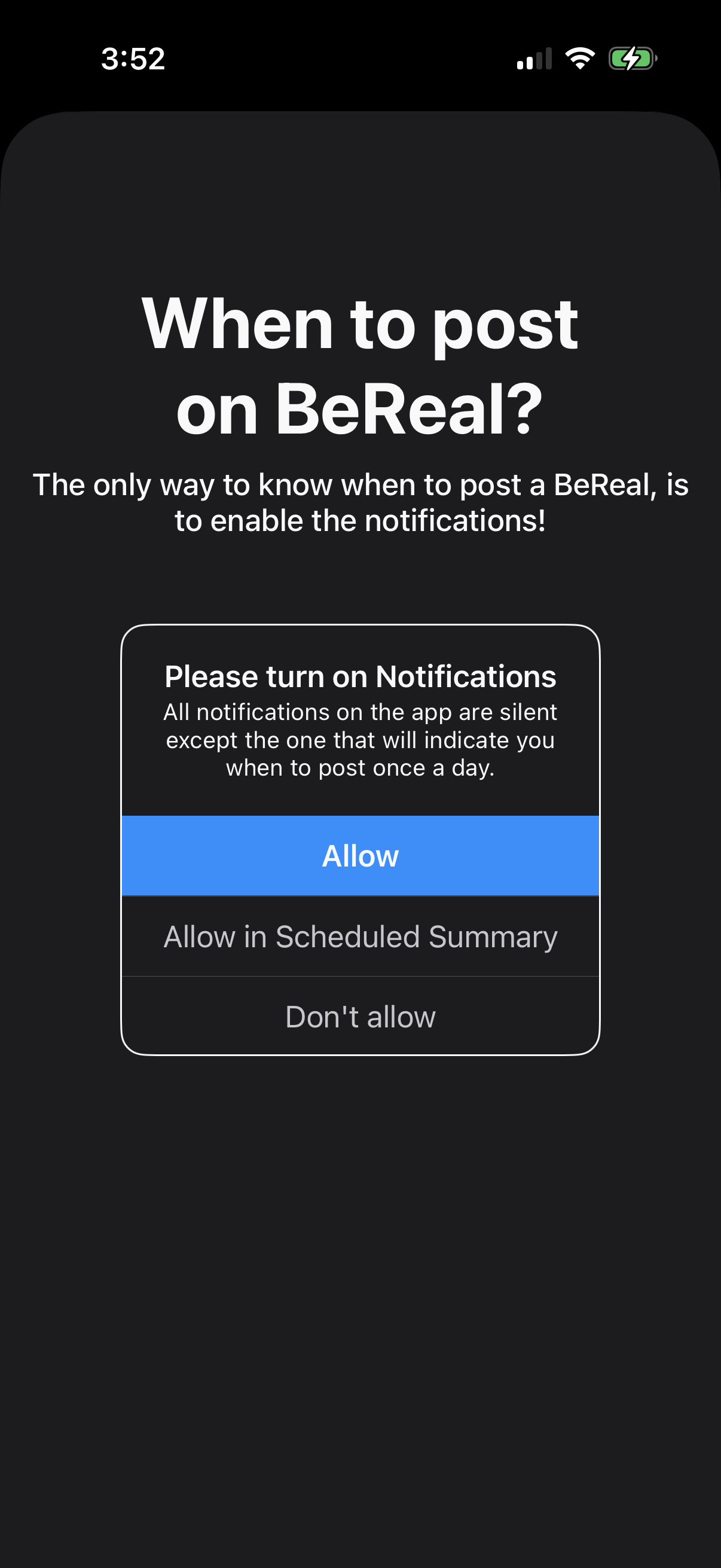 Step 1 of Bereal Notifications Opt-in