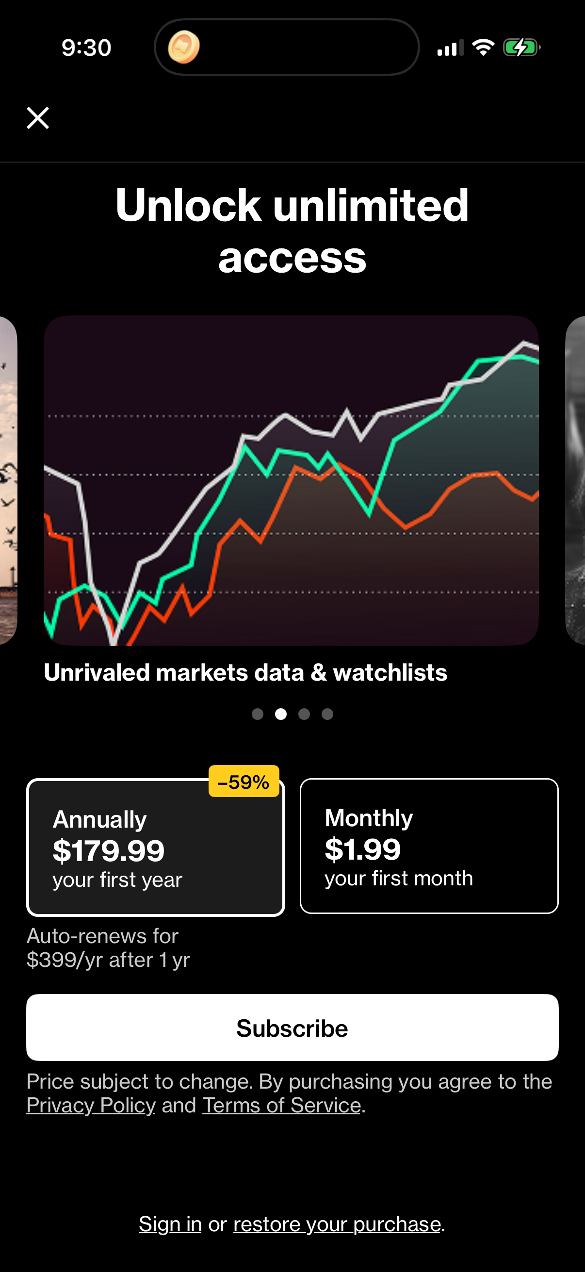 Step 1 of bloomberg Paywall
