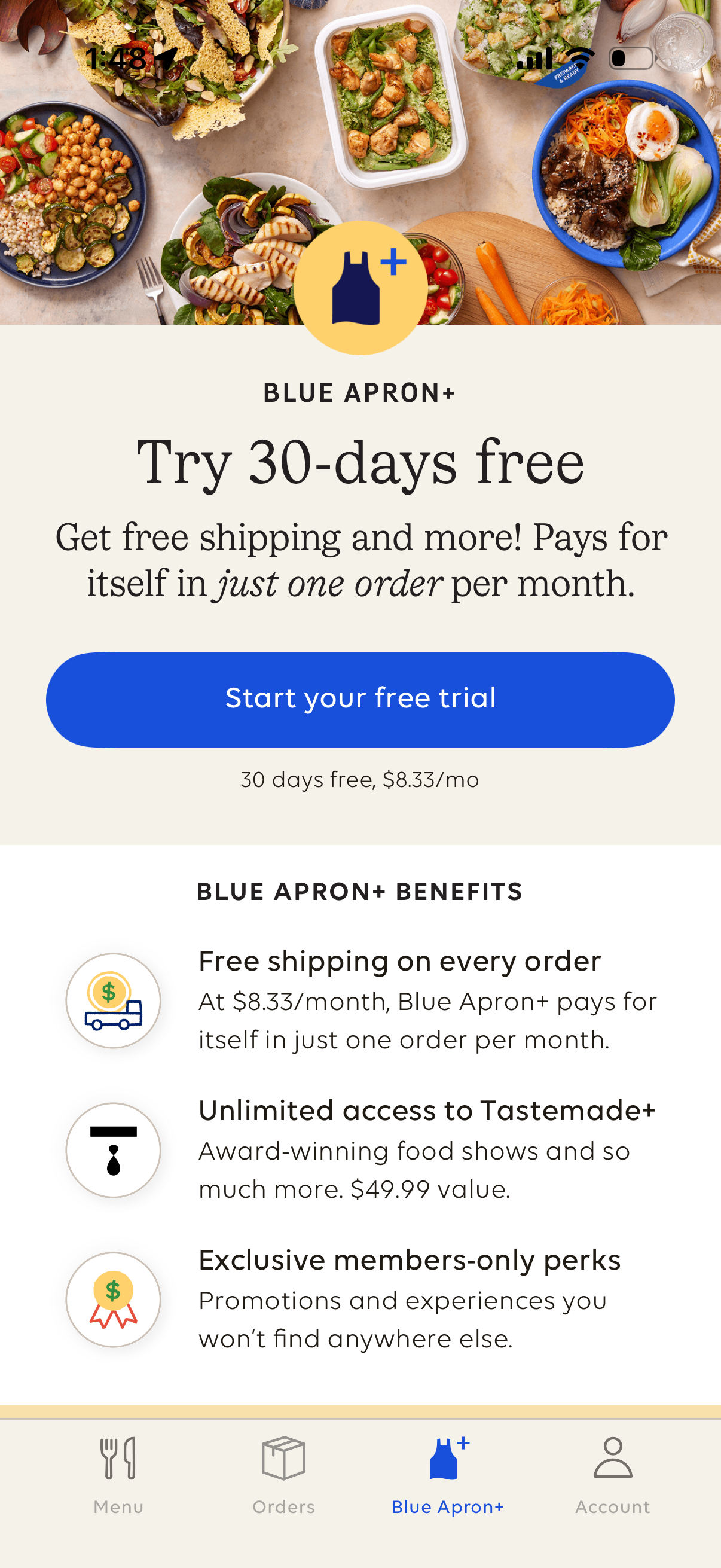 Step 1 of blue-apron Paywall