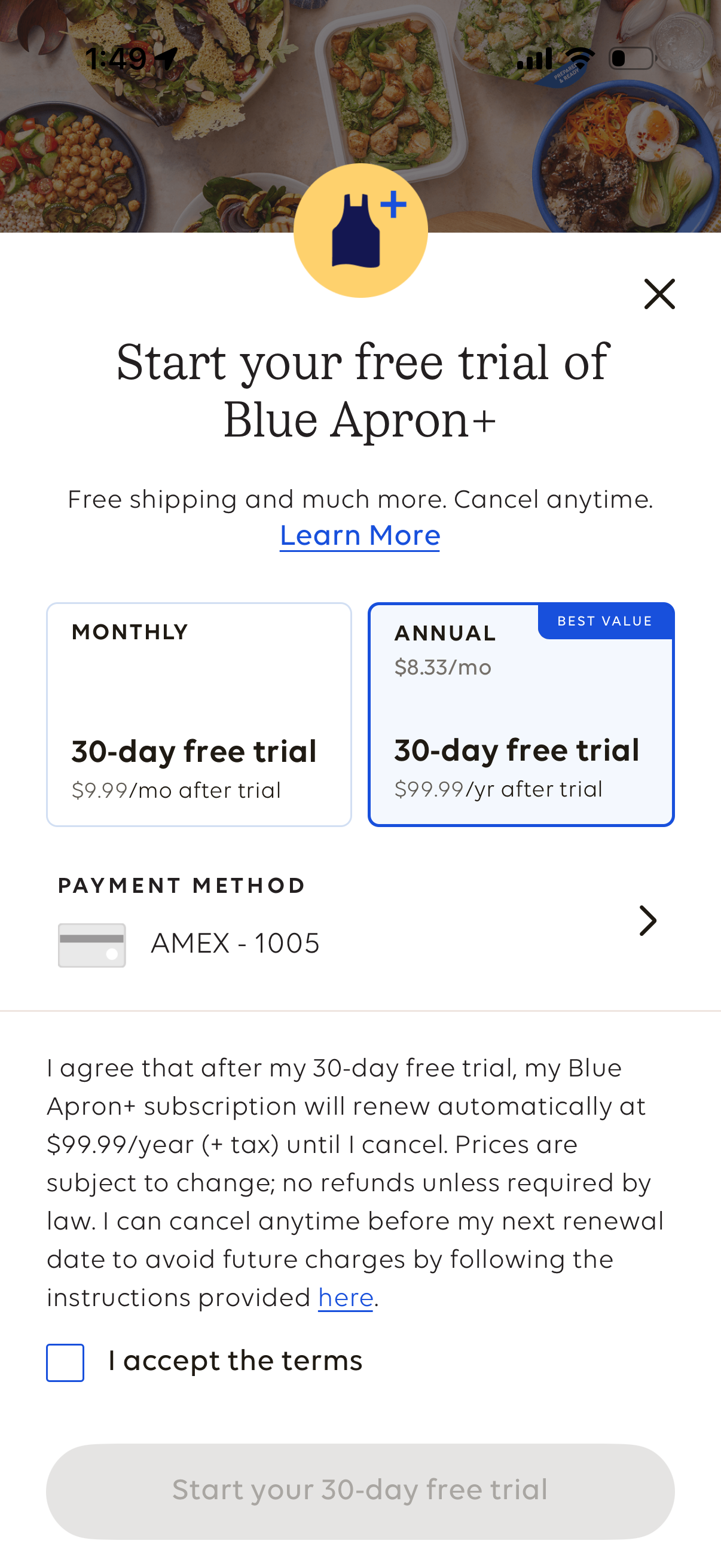 Step 2 of blue-apron Paywall