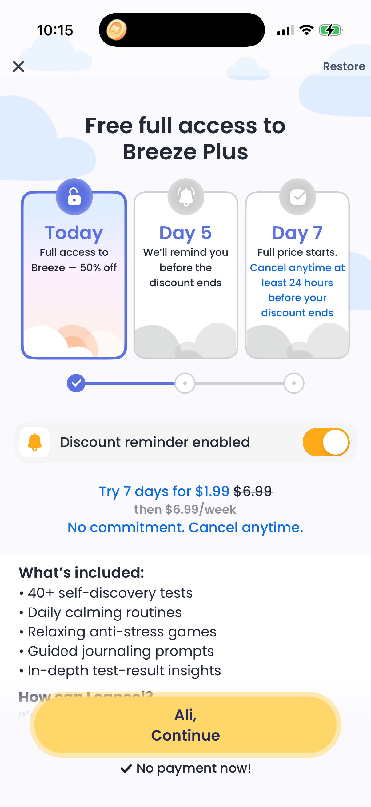 Step 1 of breeze Paywall