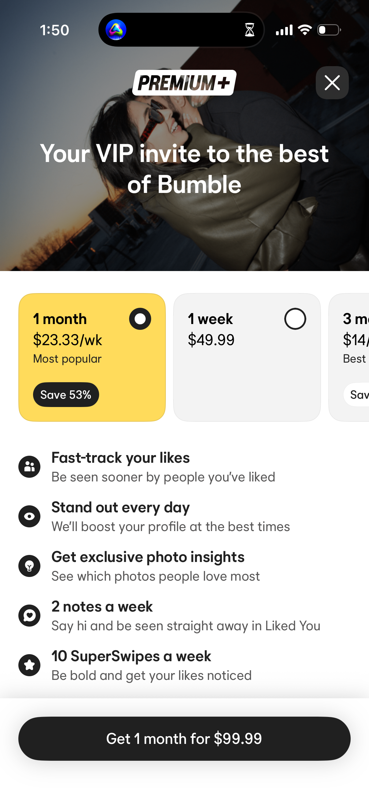 Step 2 of bumble Paywall
