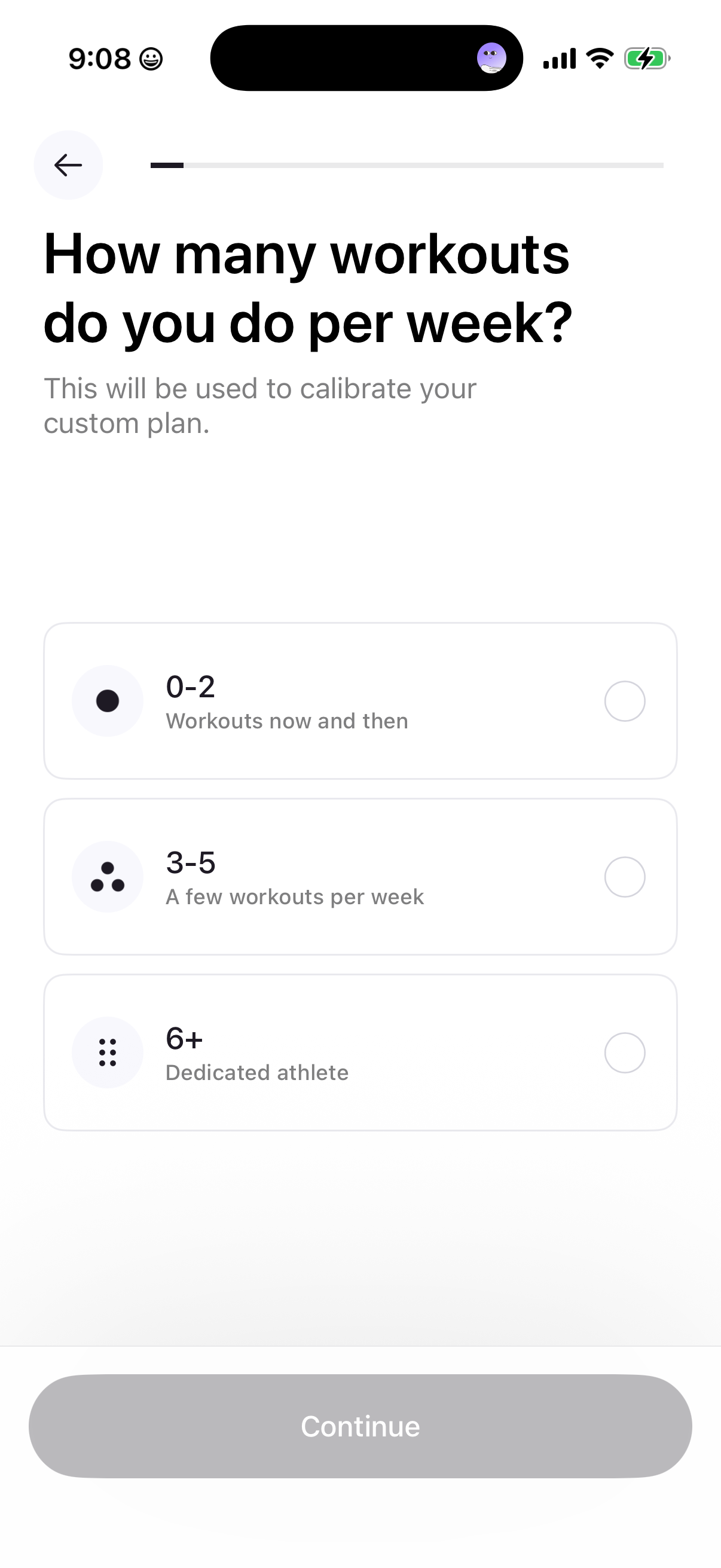 Cal AI frame 4: Workout frequency