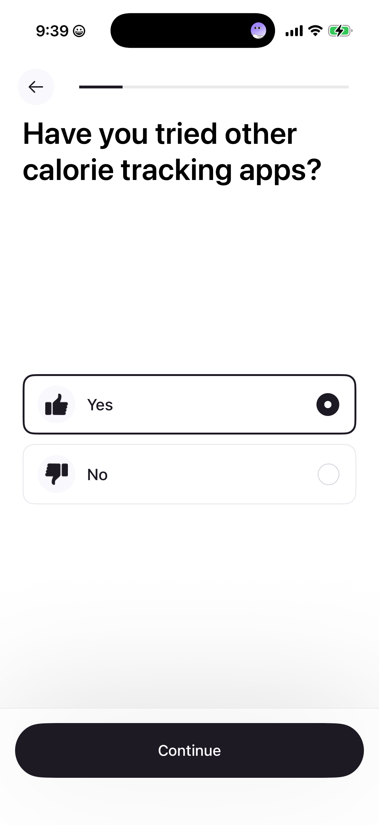 Cal AI frame 11: Previous tracking answer selected