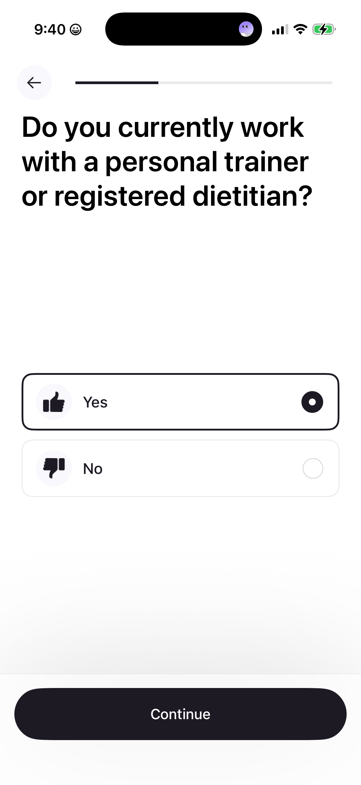 Cal AI frame 16: Coaching answer selected