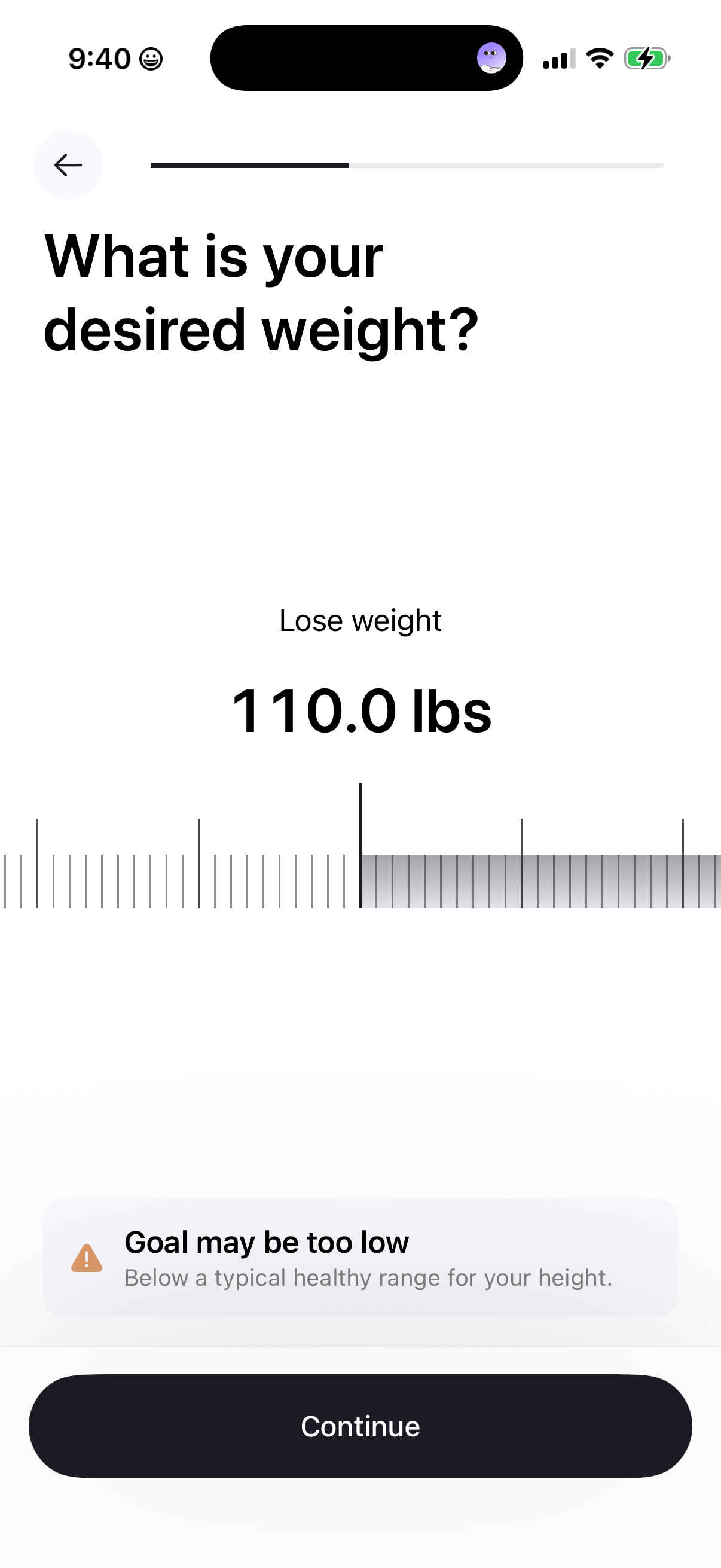 Cal AI frame 19: Target weight and feedback