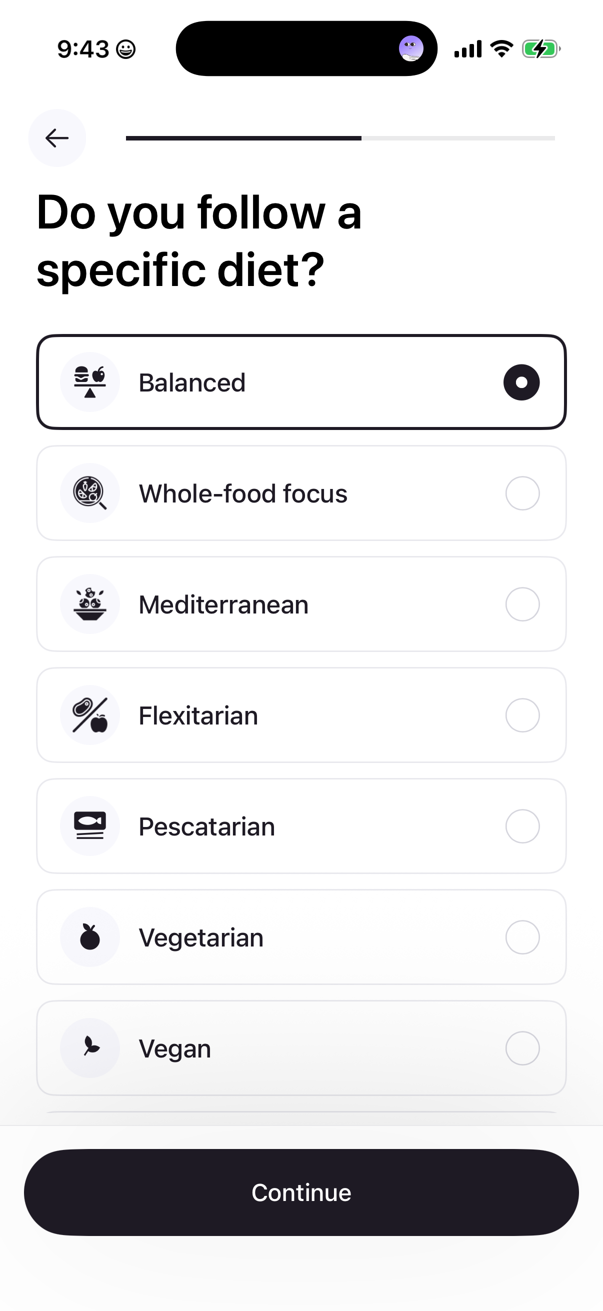 Cal AI frame 25: Diet selected