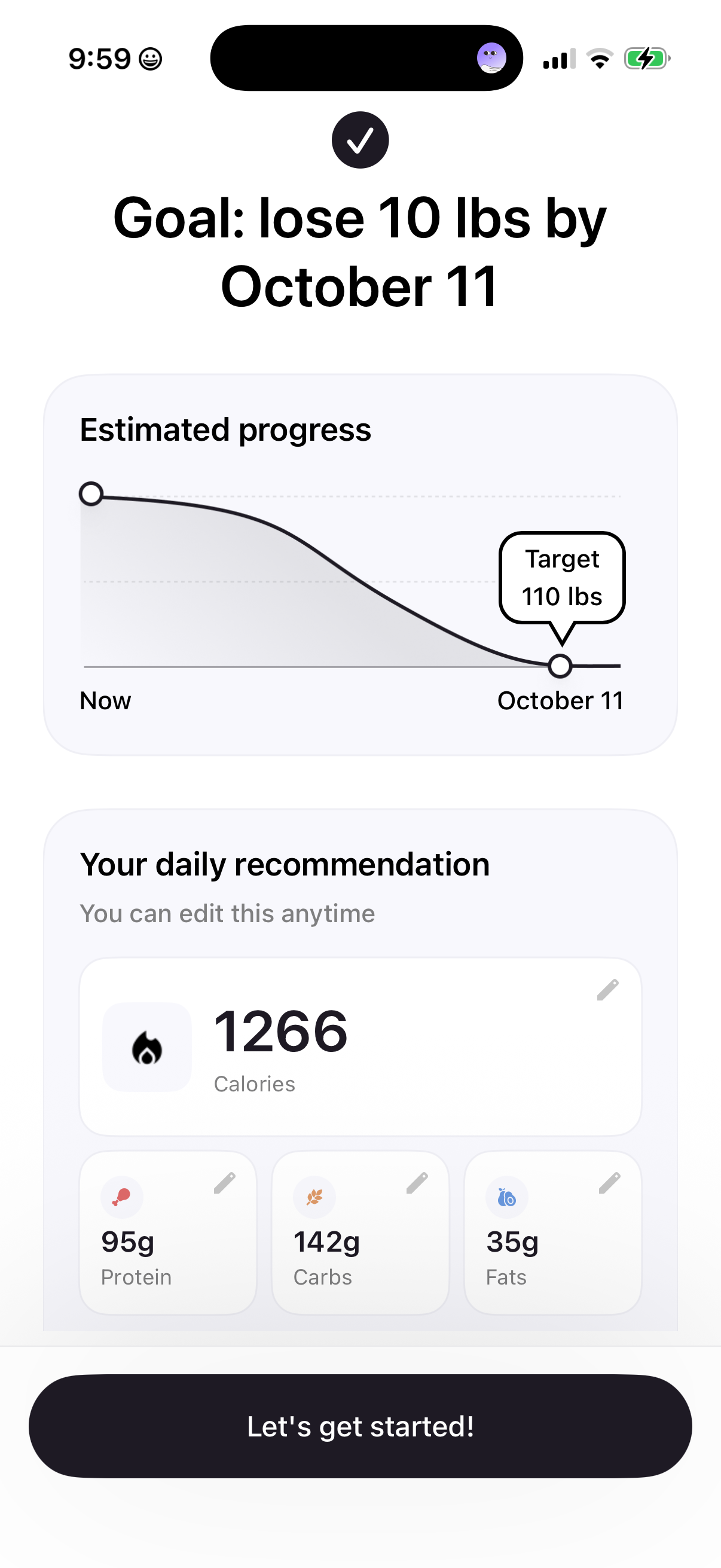 Cal AI frame 40: Personalized plan preview