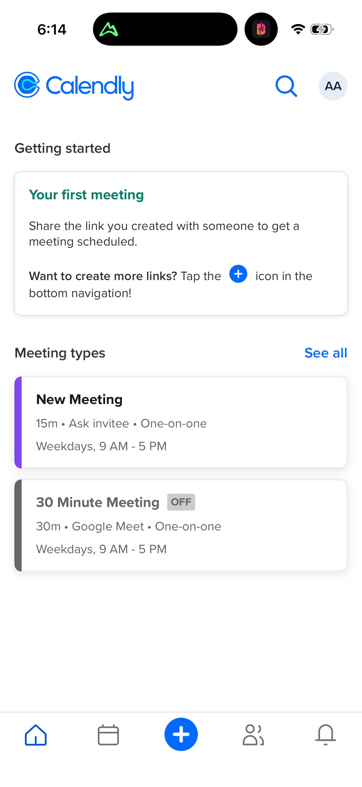 Step 1 of calendly Main_tabs