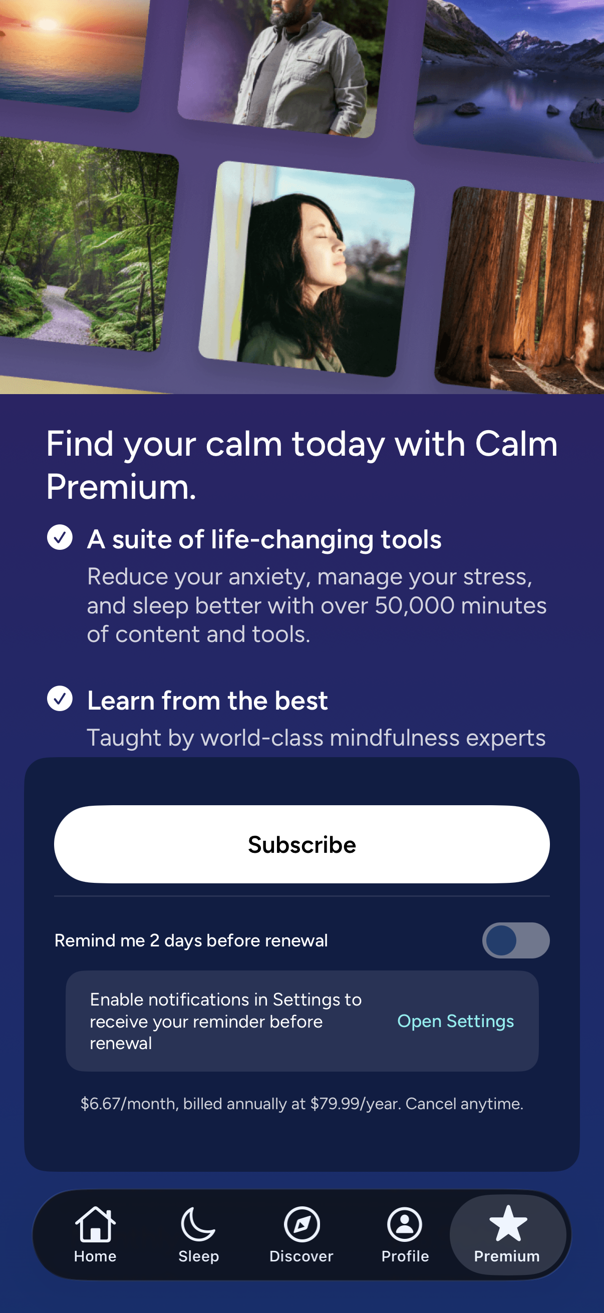 Step 1 of calm Paywall