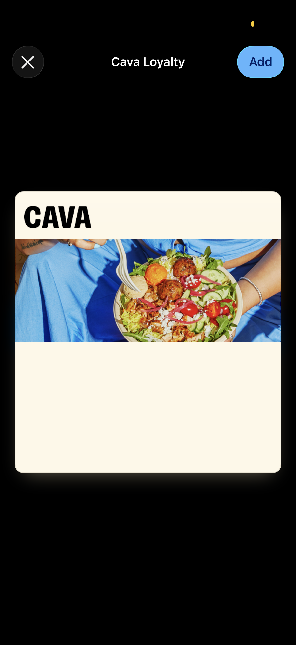 cava add loyalty pass to