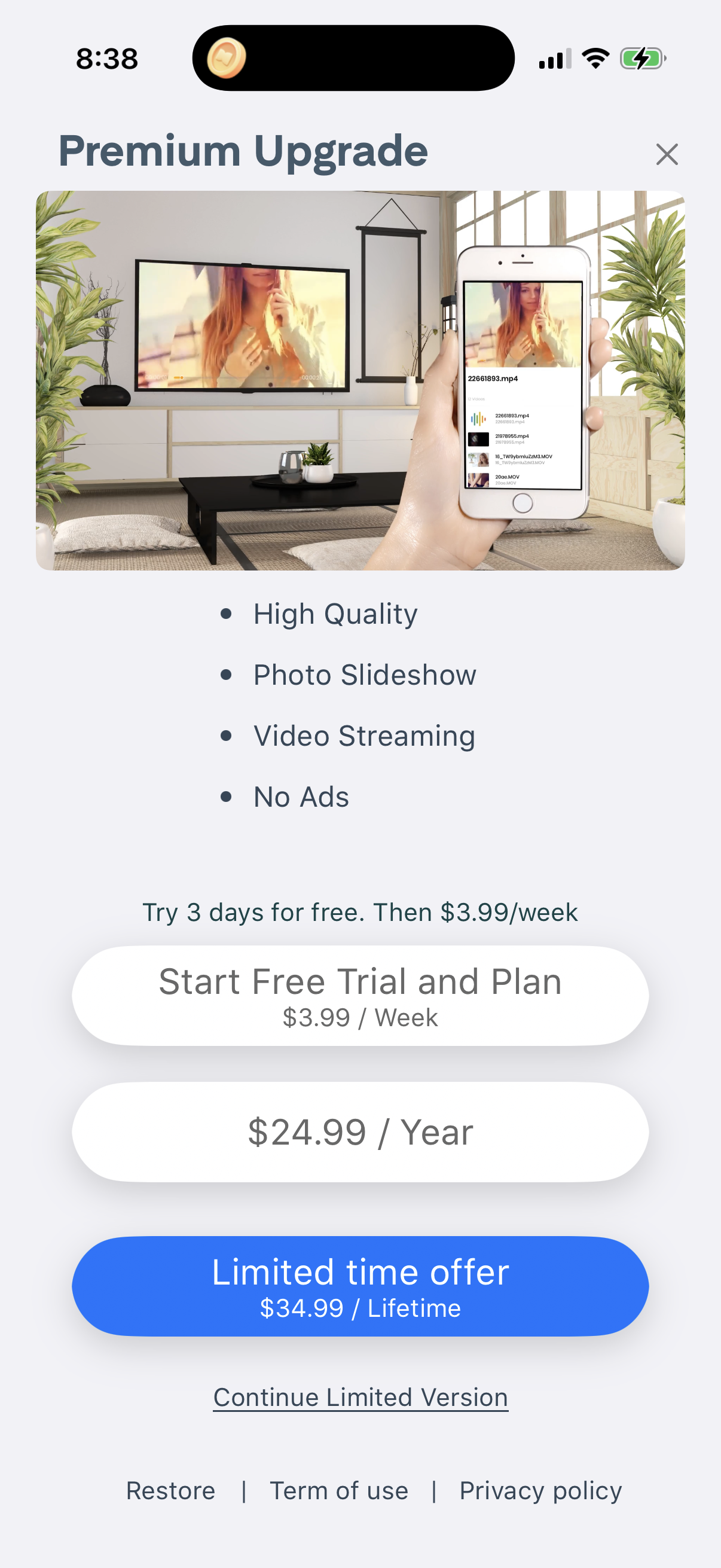 Step 1 of chromecaster Paywall