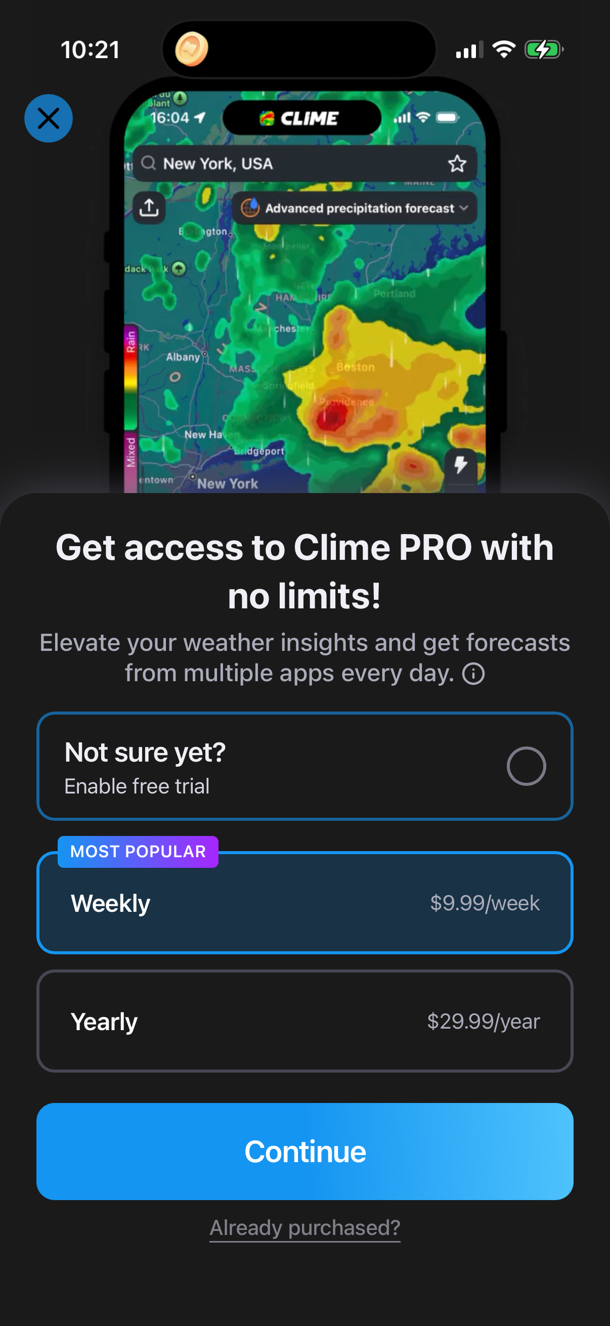 Step 1 of clime Paywall