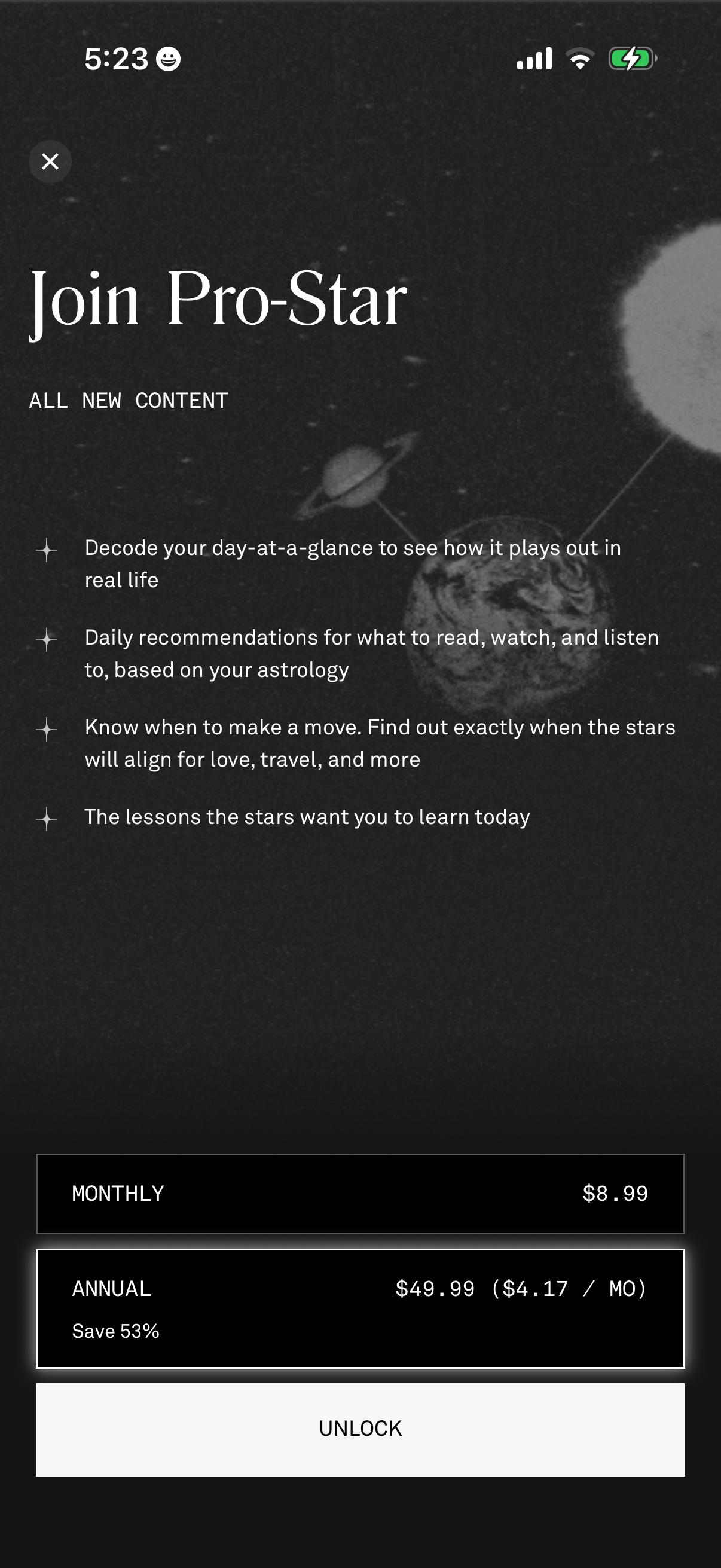 Step 2 of Co Star Shop Subscription Paywall