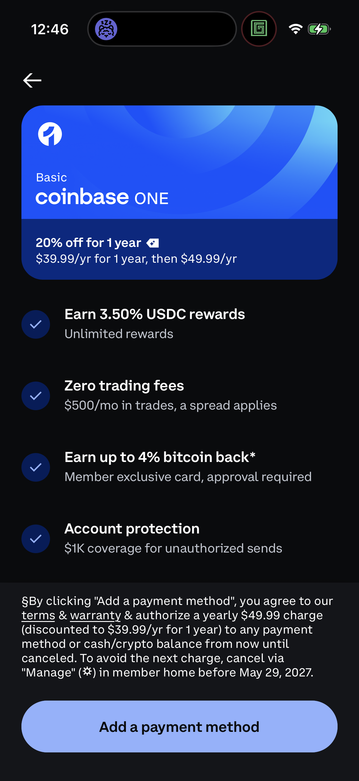 Step 1 of coinbase Paywall