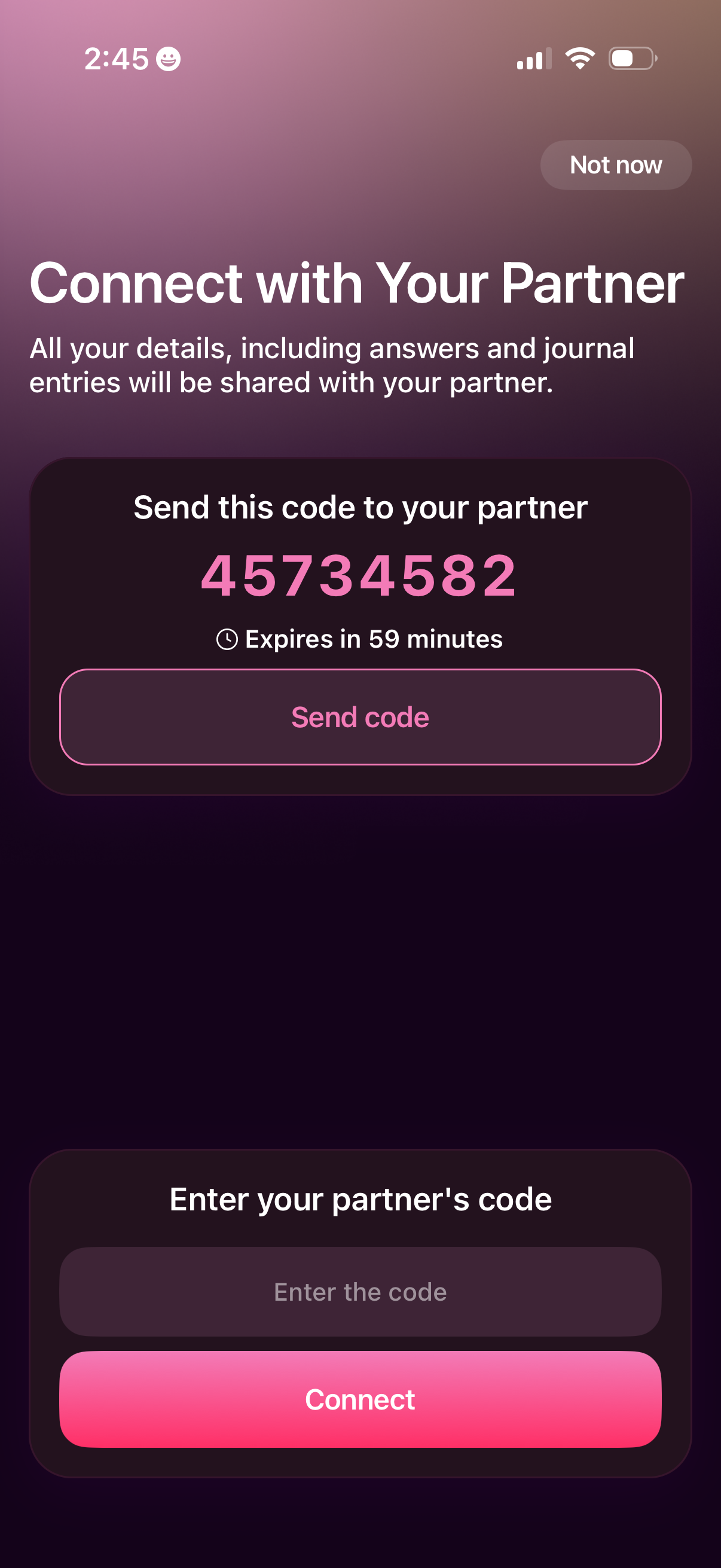 couple-joy connect with partner code