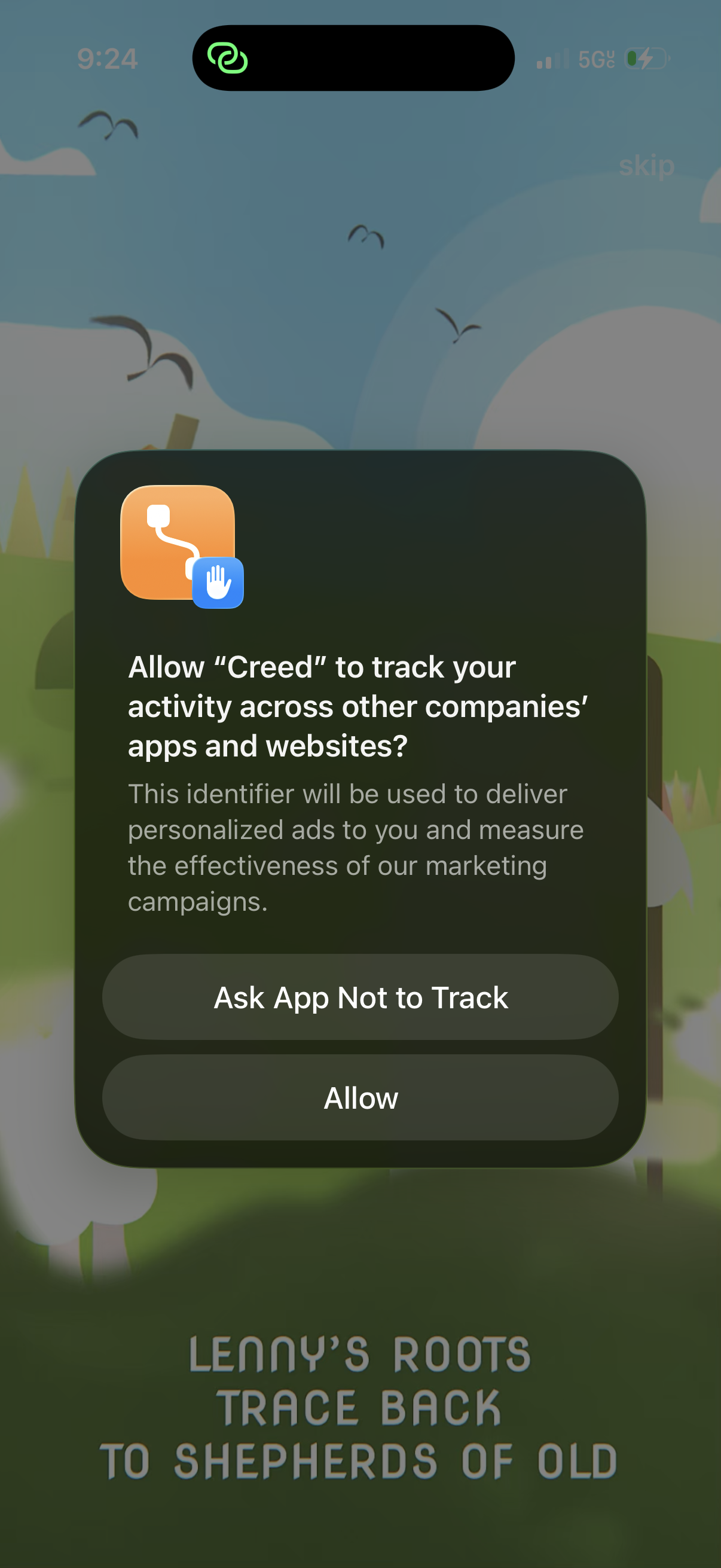 Step 1 of Creed Onboarding