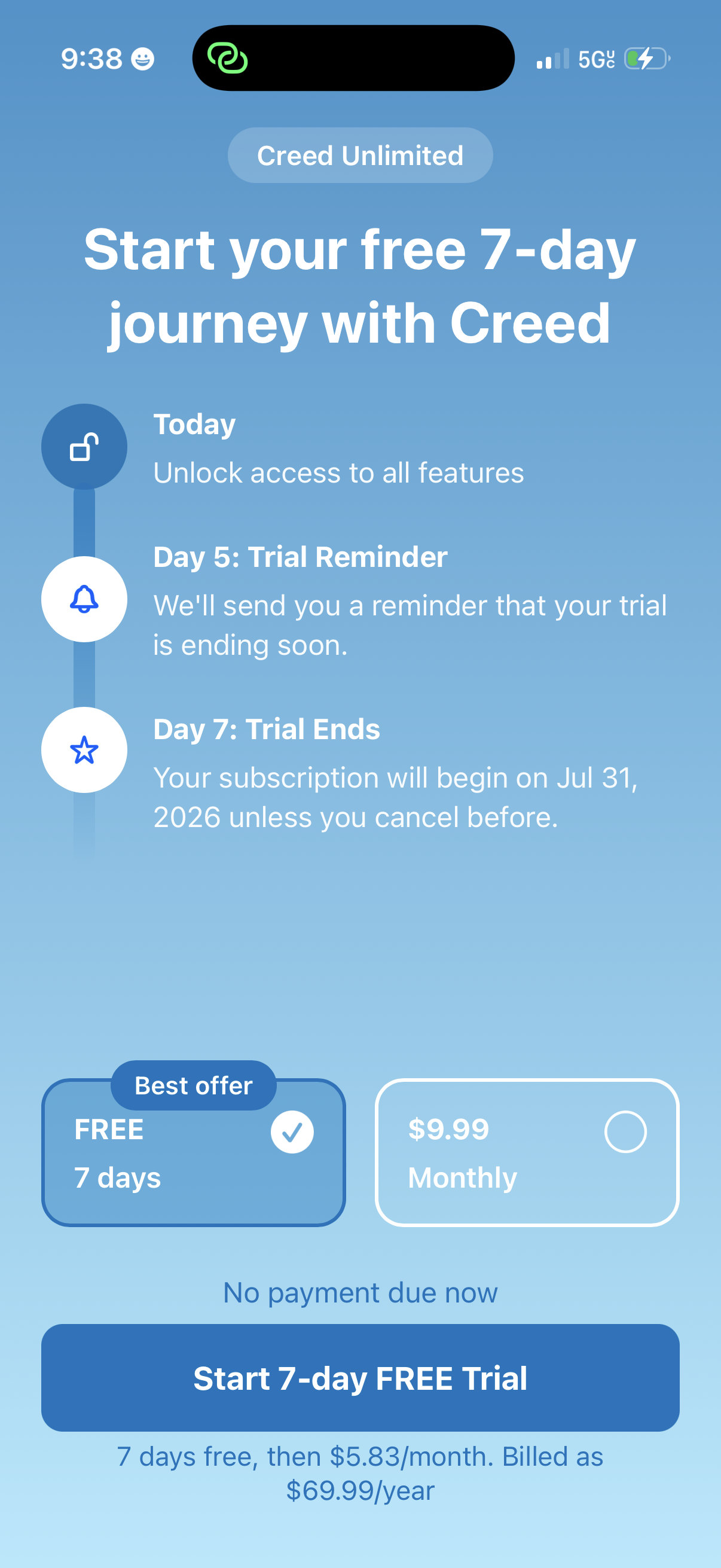 Step 4 of Creed Onboarding Paywall