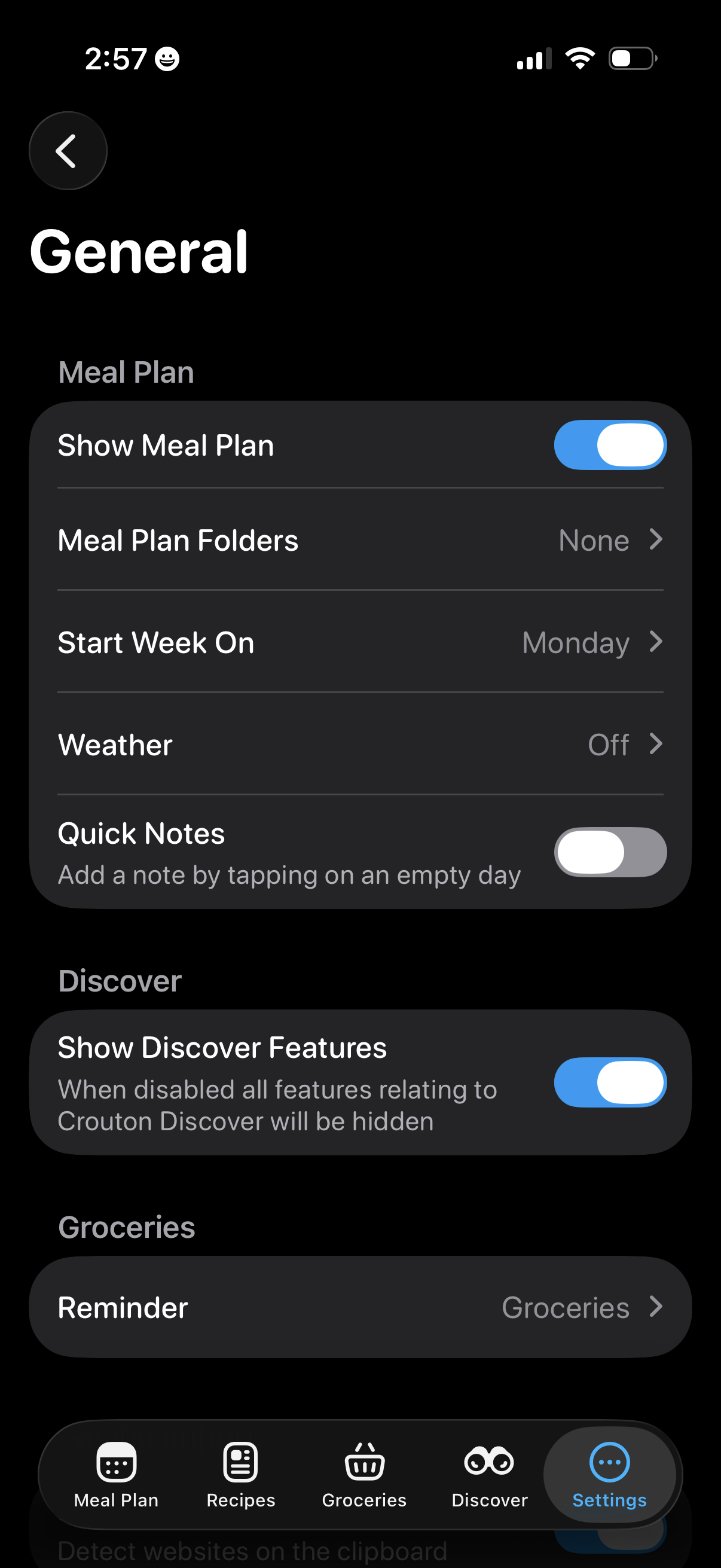 crouton manage general settings