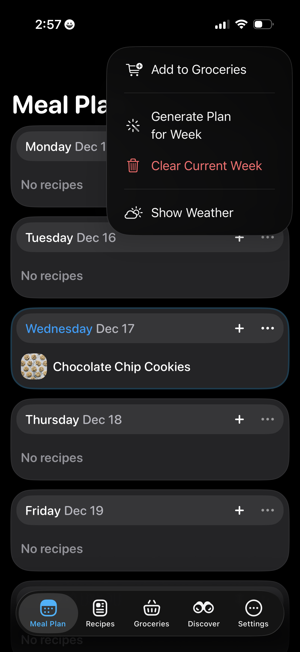 crouton manage meal plan actions